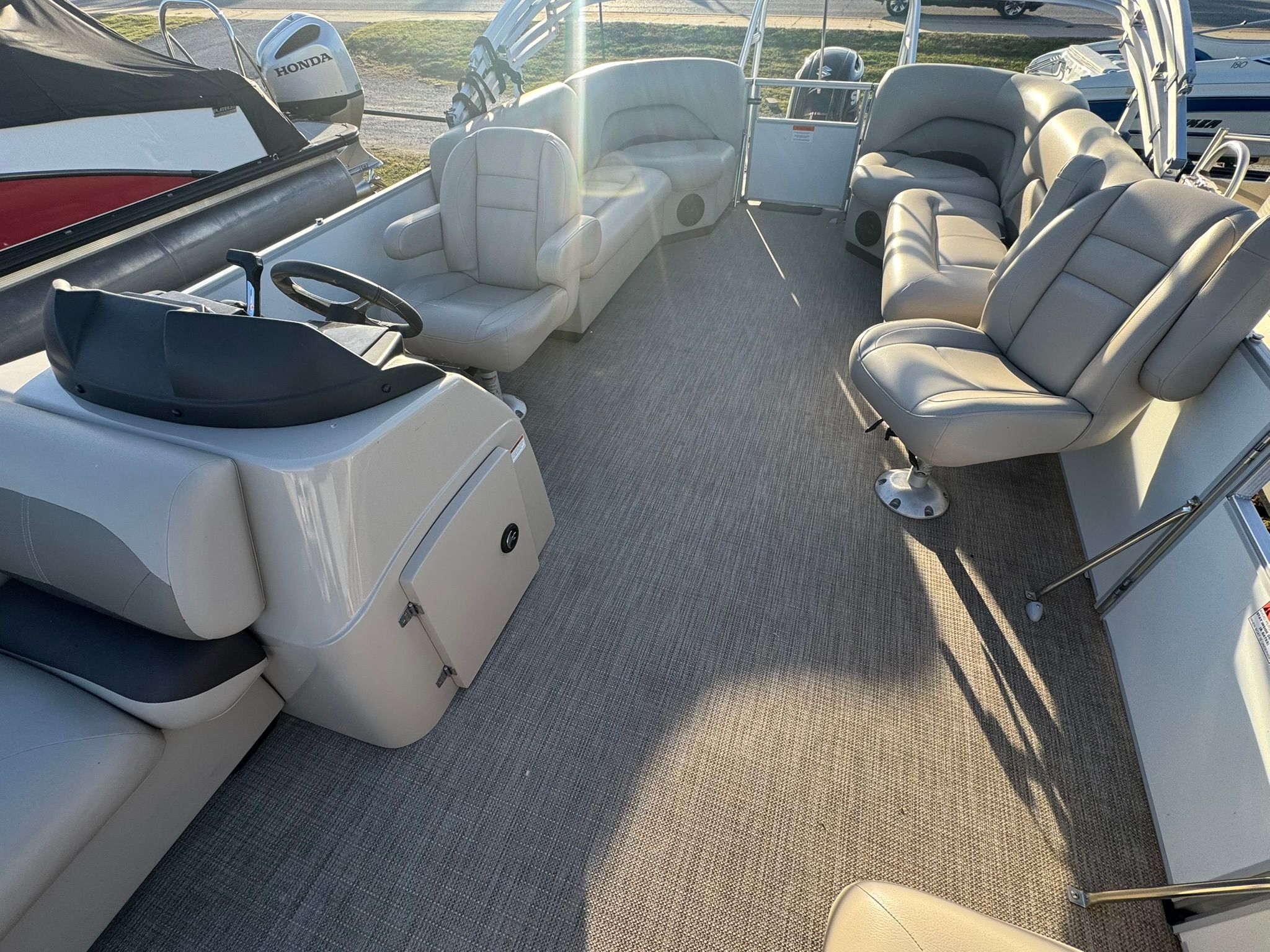 Interior of 2024 Landau Island Breeze 252 pontoon boat.