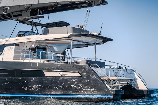 Luxury Privilege Signature 650 yacht sailing on open water, 2025 model.