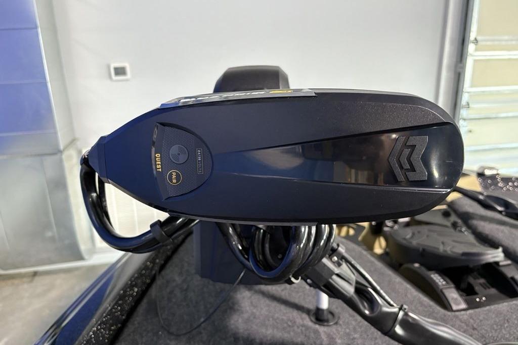 2026 Skeeter ZXE21 boat control panel with advanced features in a garage setting.