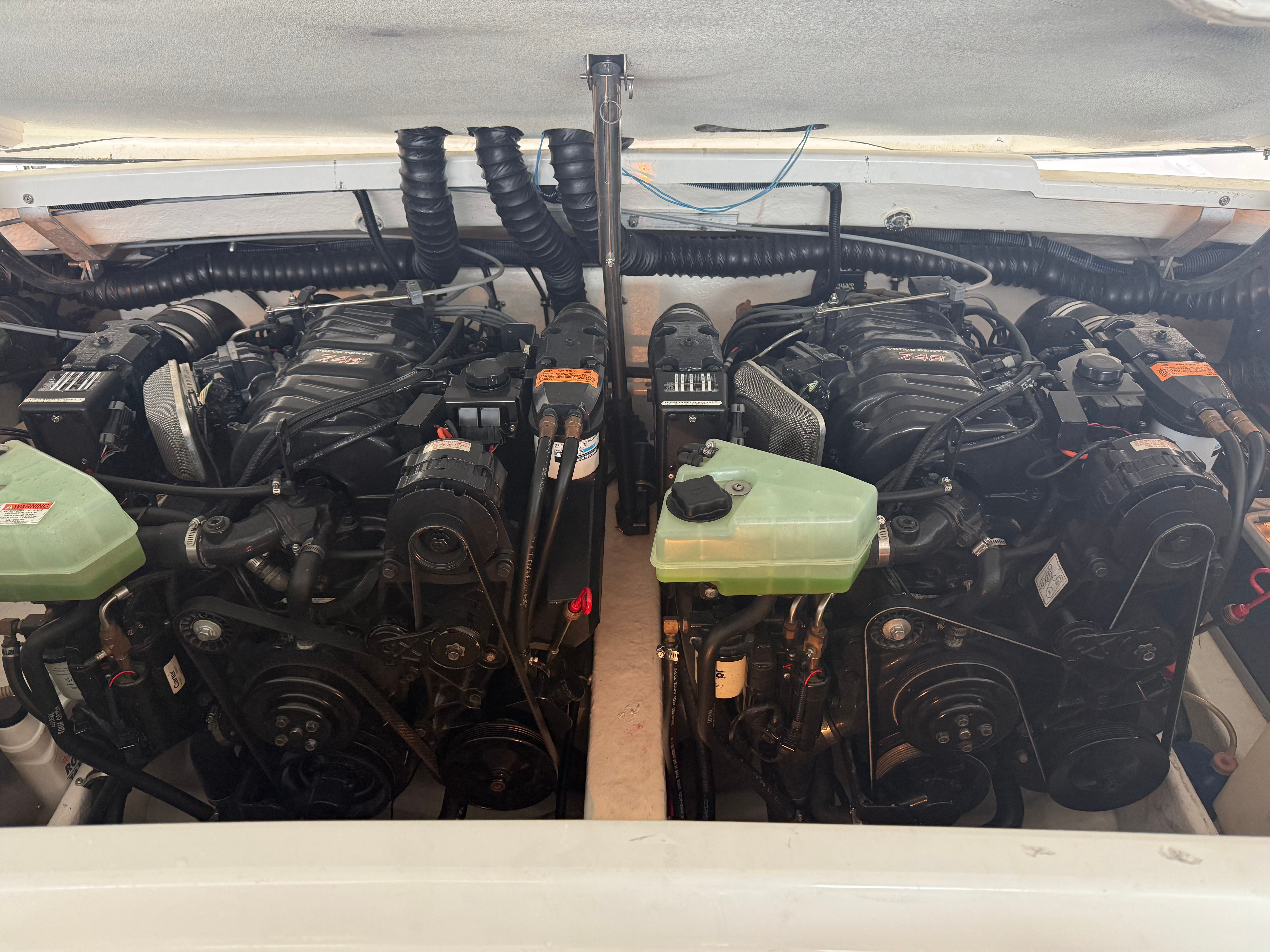 Engine compartment of 2001 Formula 330 Sun Sport boat.