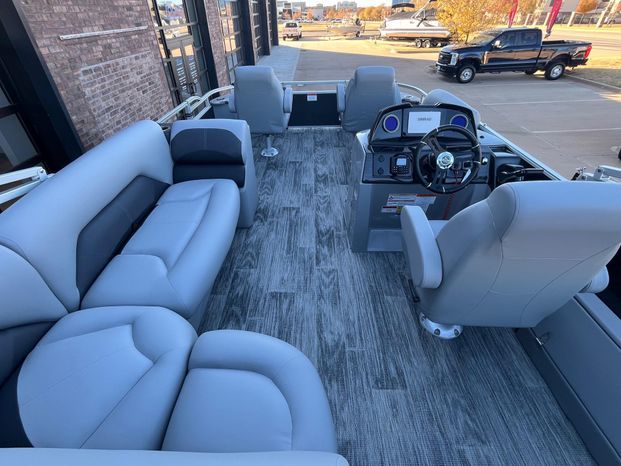 Interior of 2025 Landau Atlantis 23C Cruise with gray seating.