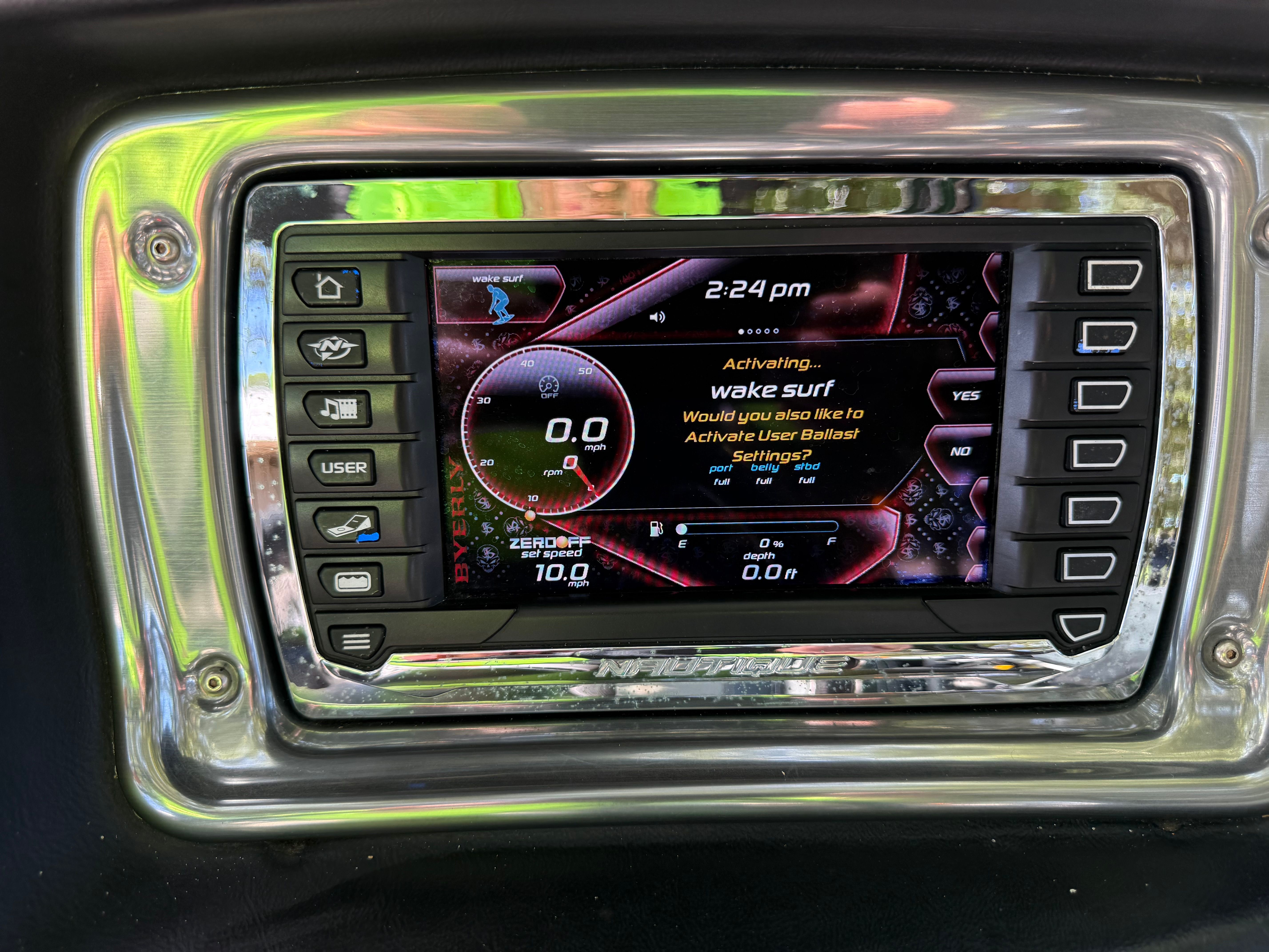 2012 Nautique Super Air Nautique 210 control panel for wake surf settings.