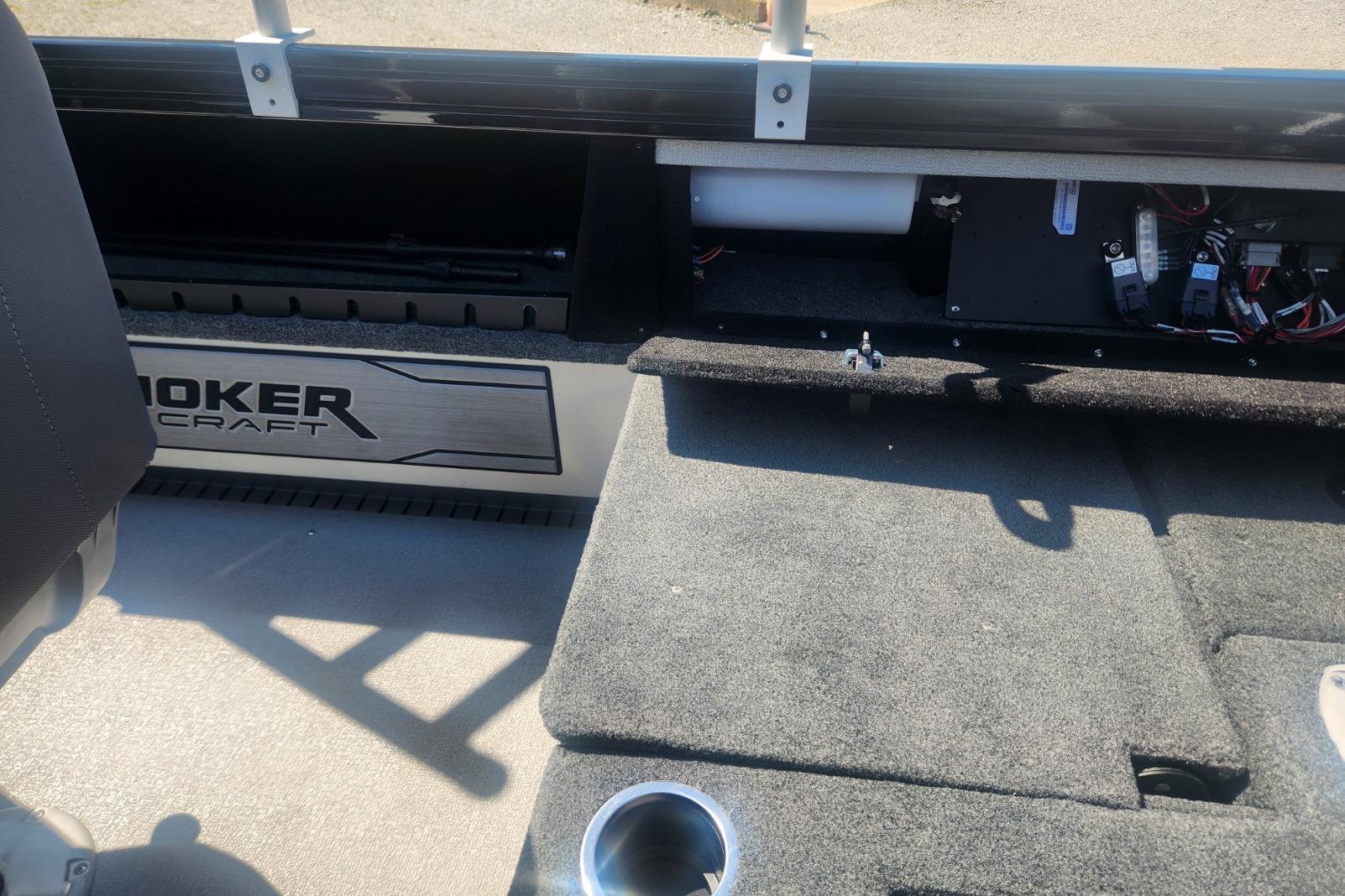 2026 Smoker Craft Adventurer 210 GLS Sport boat interior with storage compartments.