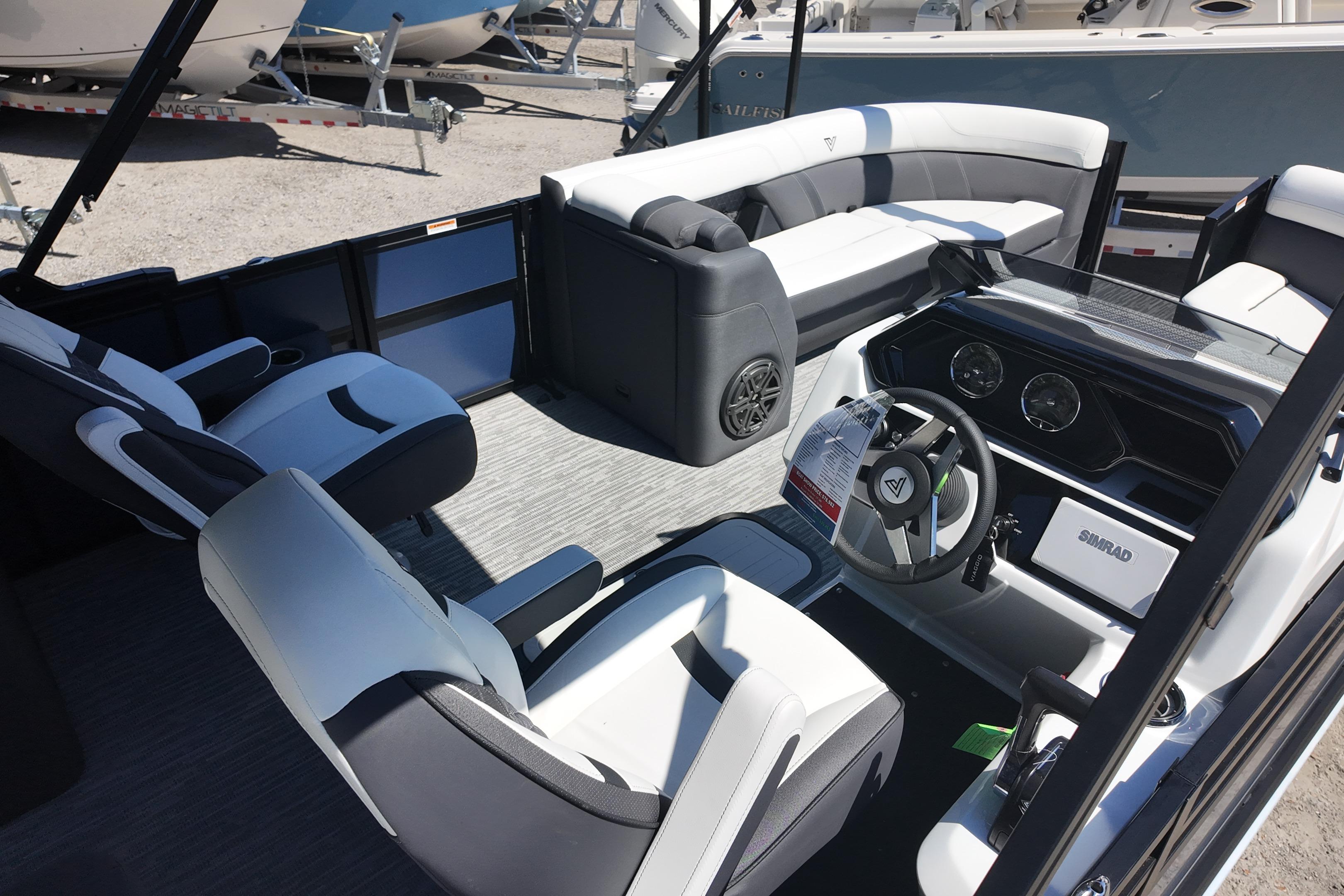 Interior of 2026 Viaggio Lago Z-U 22 boat with modern seating and dashboard.