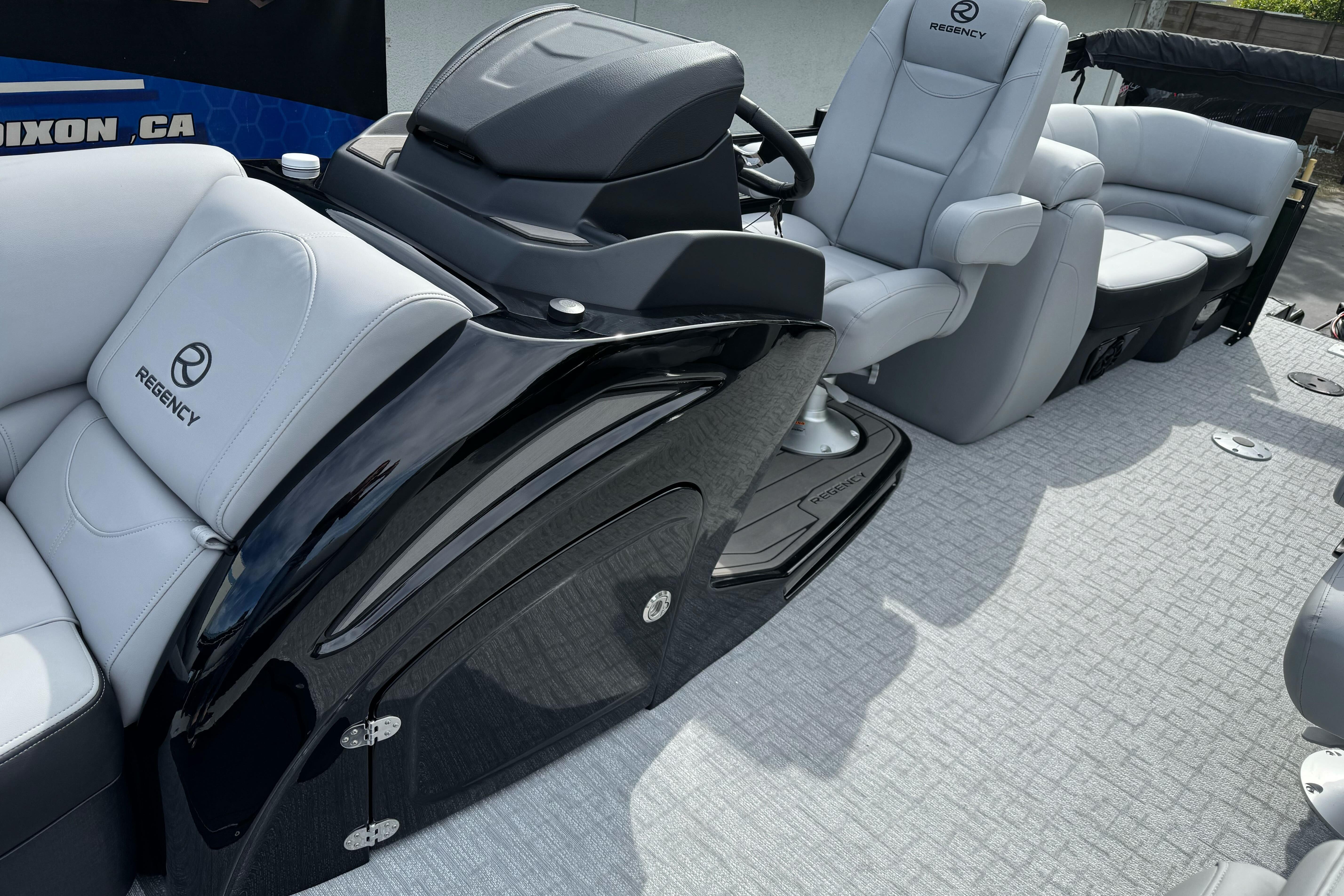2026 Regency 250 DL boat interior with luxurious seating and modern design.