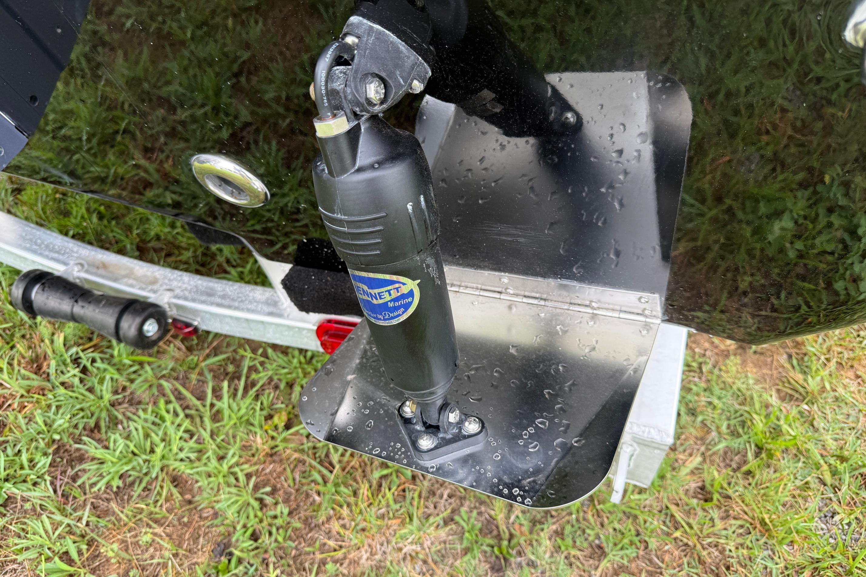 Trim tab on a 2026 Skeeter SX2350 boat, featuring Bennett Marine actuator.
