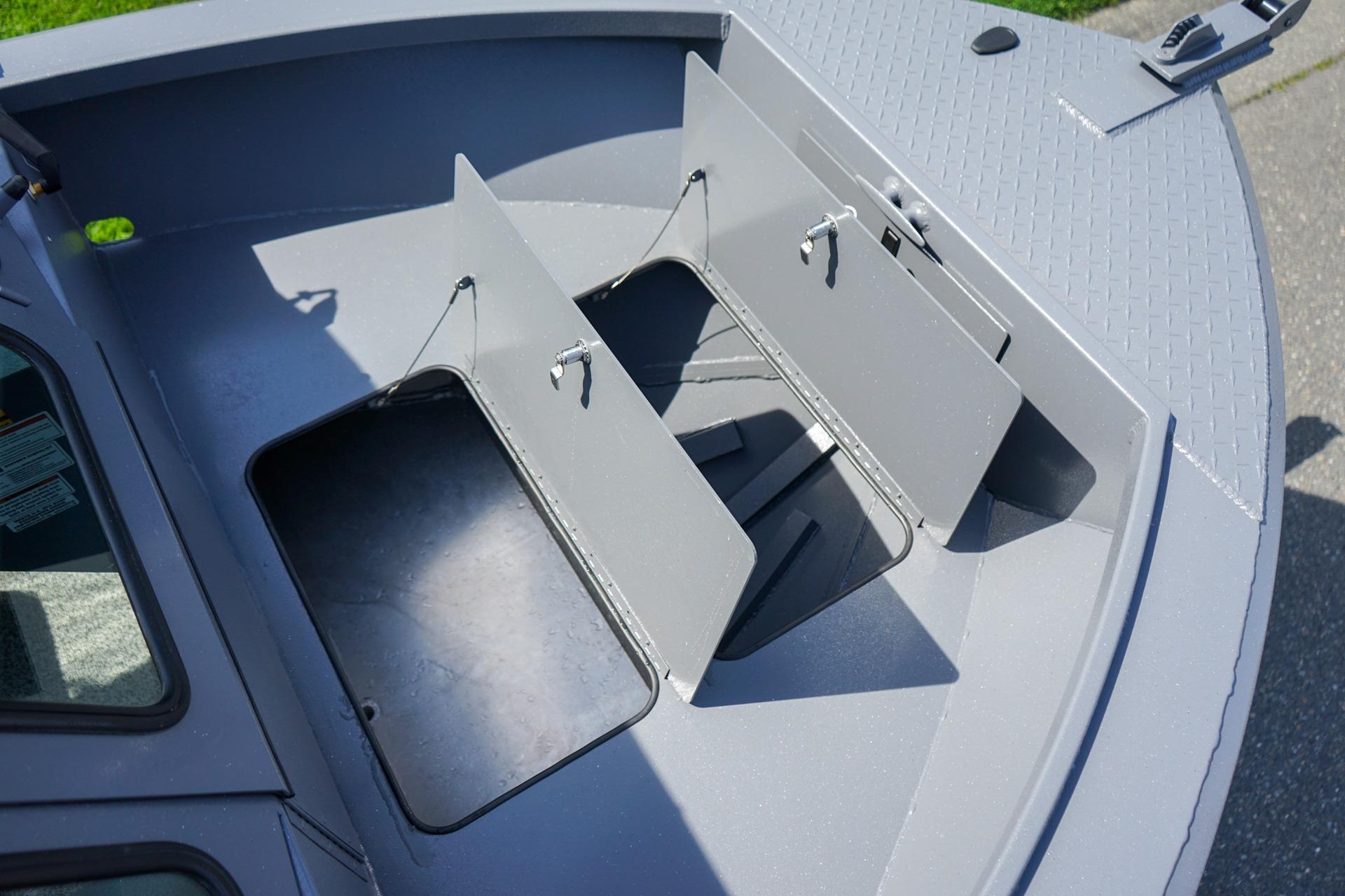 2026 Alumaweld Talon 18 boat storage compartments, open and ready for use.