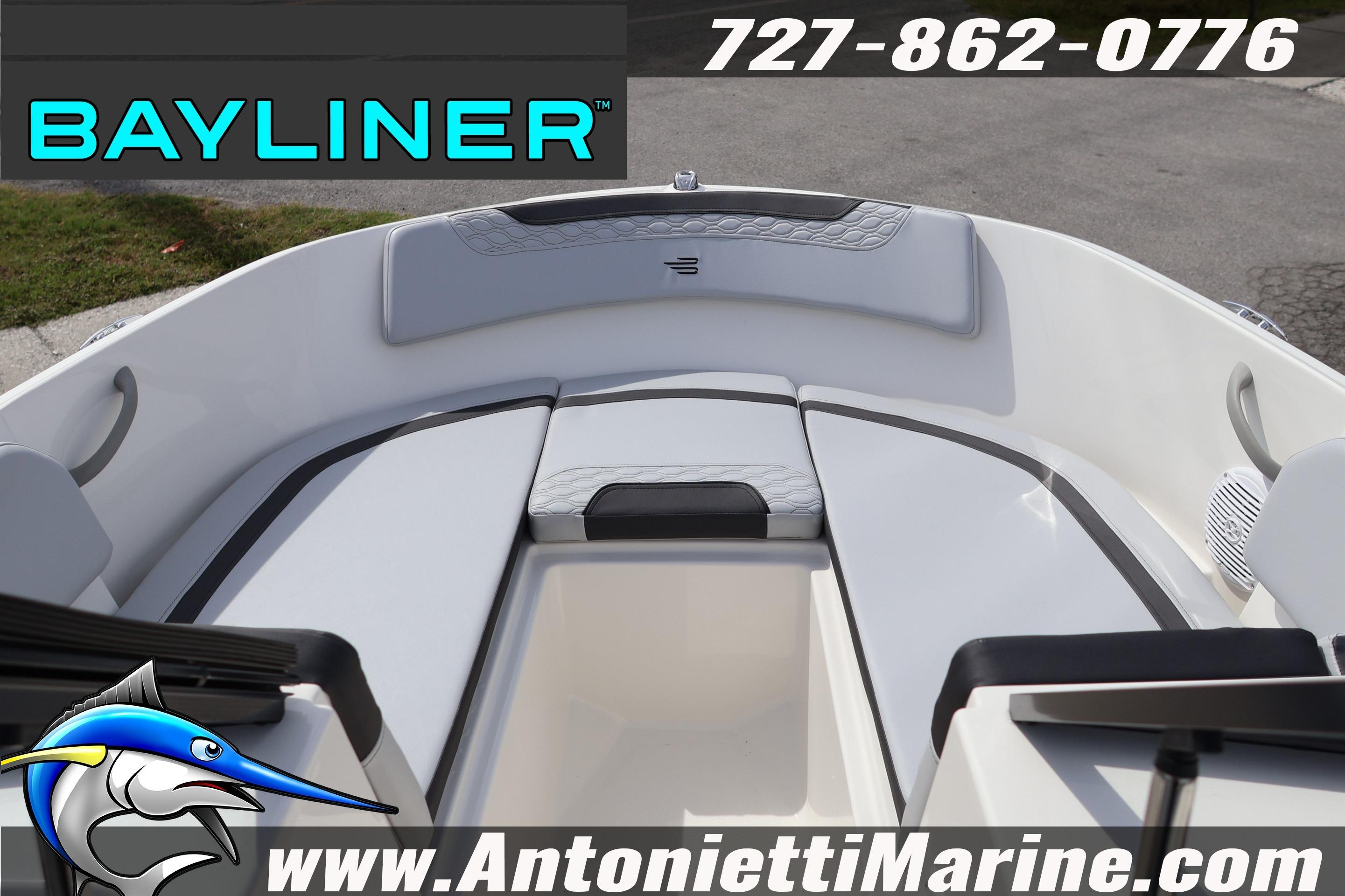 2026 Bayliner Element M17 boat interior with seating, displayed by Antonietti Marine.