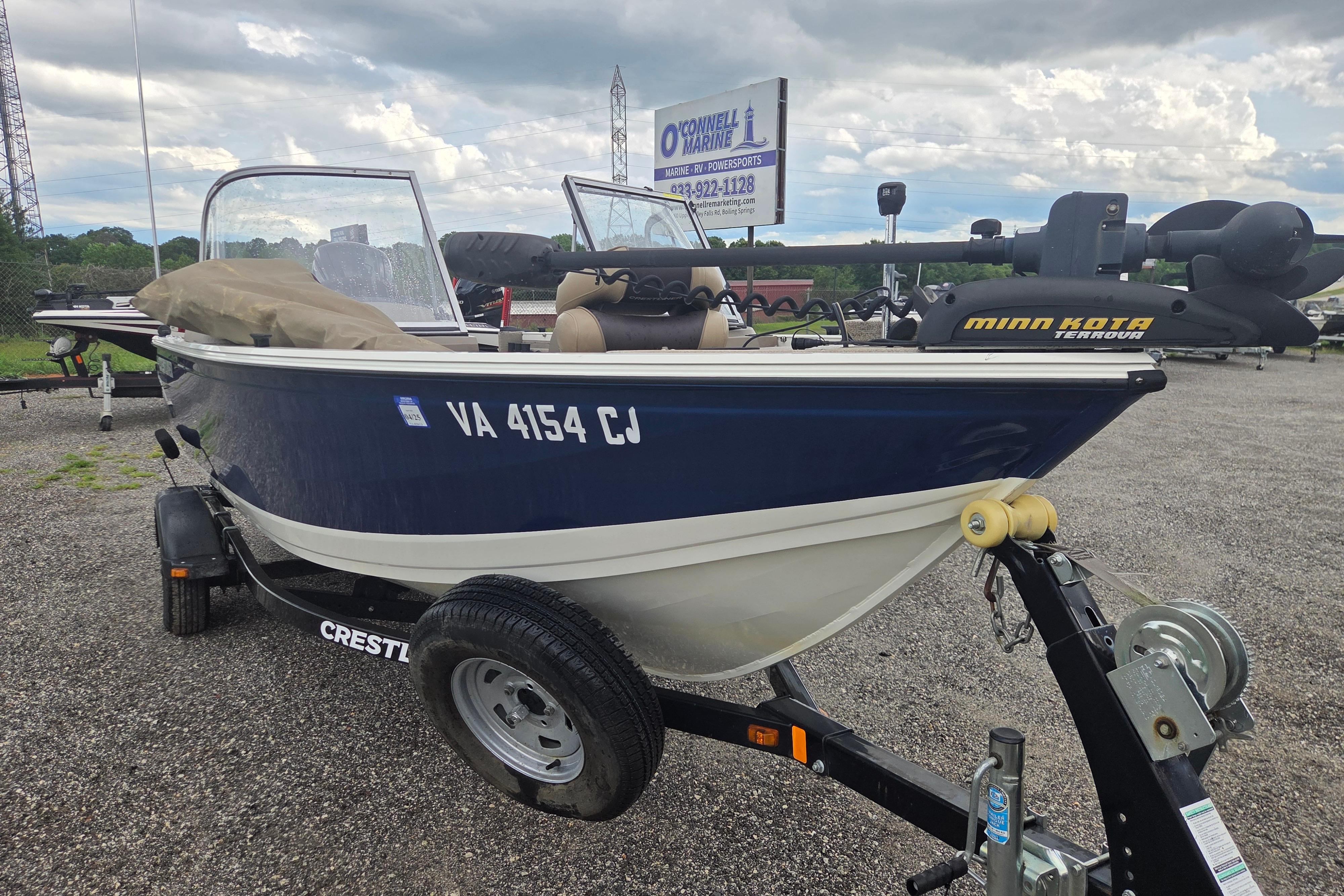 2016 Crestliner 1650 Fish Hawk SC boat on trailer, featuring Minn Kota Terrova motor.