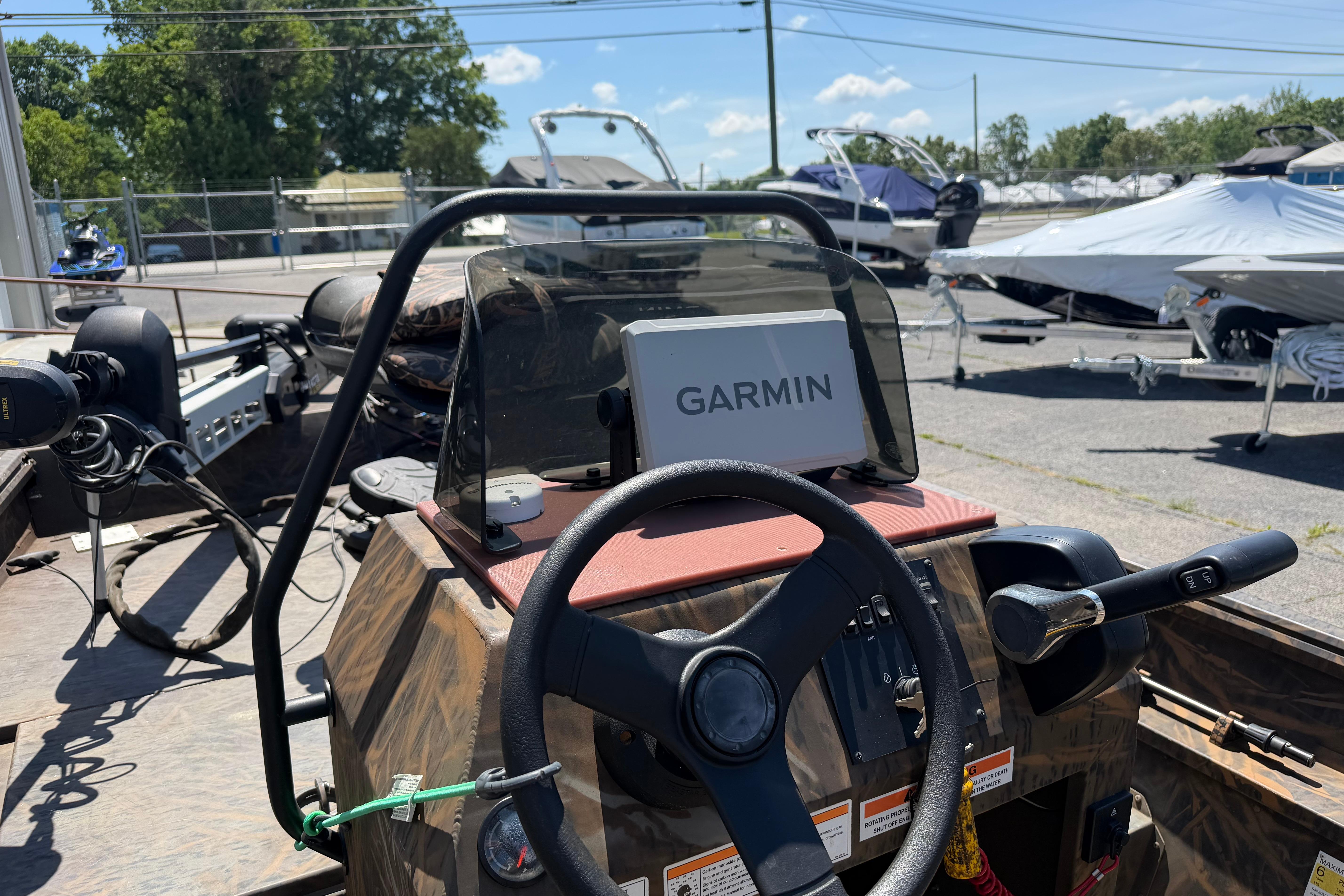 2023 G3 Gator Tough 18 CCJ boat with Garmin navigation system.