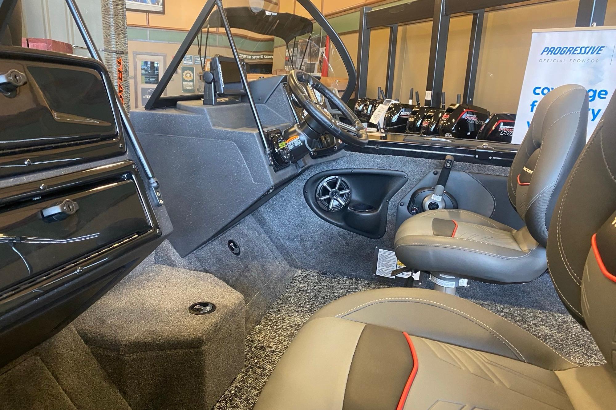 Interior of 2026 Tracker Targa V-19 WT boat with modern seating and controls.