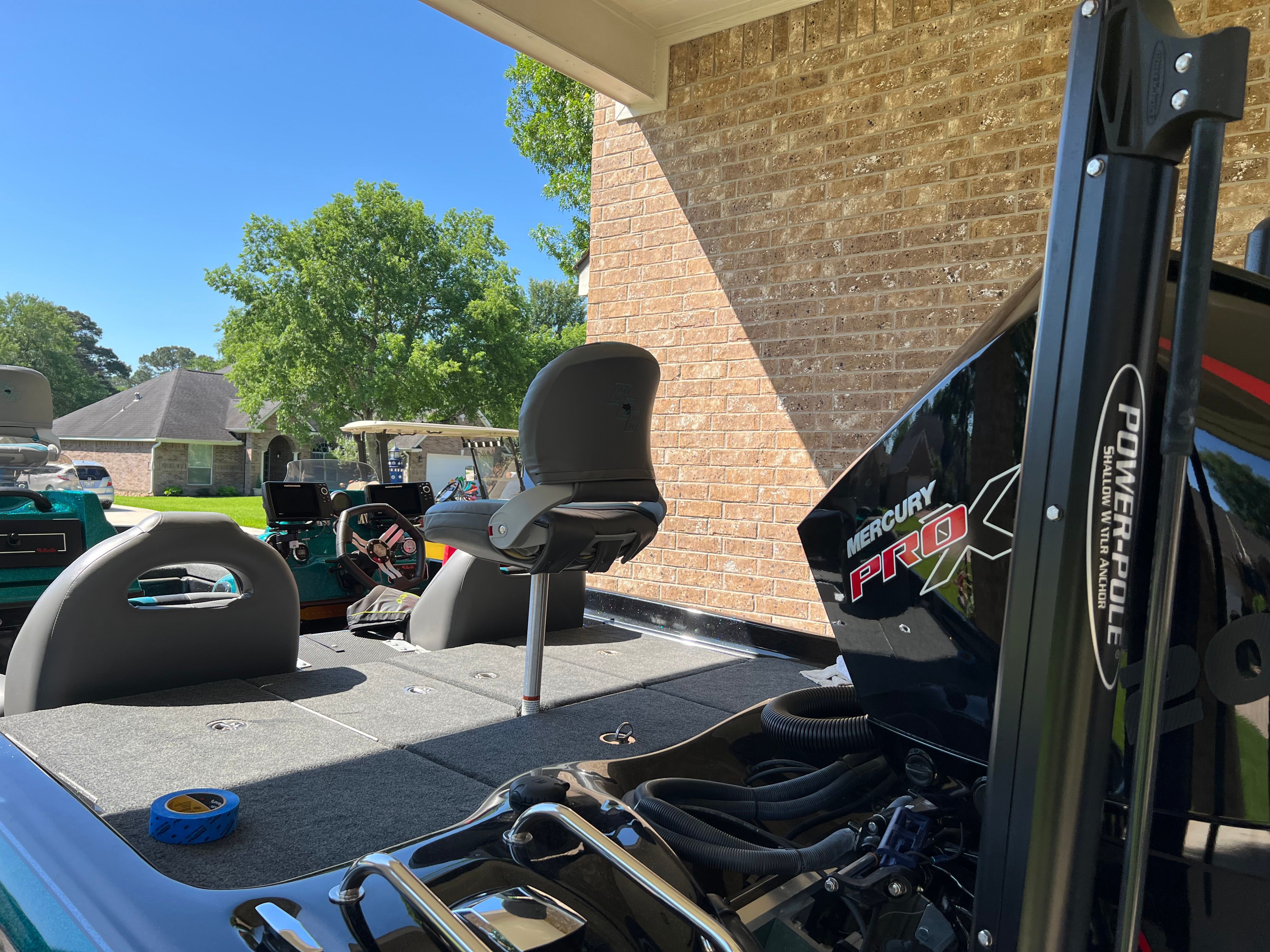 The image shows a 2020 Bass Cat Pantera II boat with a Mercury Pro XS engine.