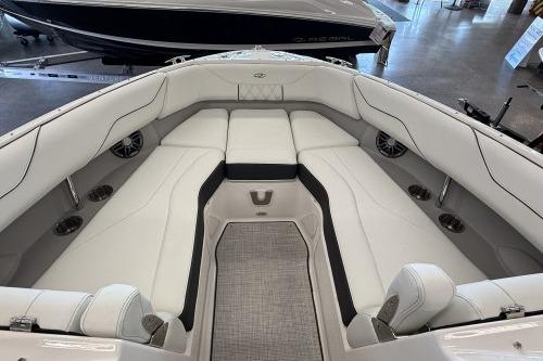 2027 Regal LS4 boat interior with luxurious white seating and modern design.