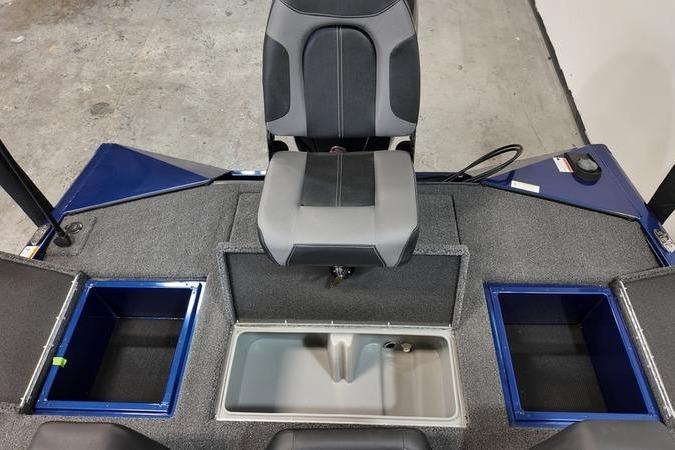 2024 Lowe Stinger 198 boat interior with storage compartments and seating.