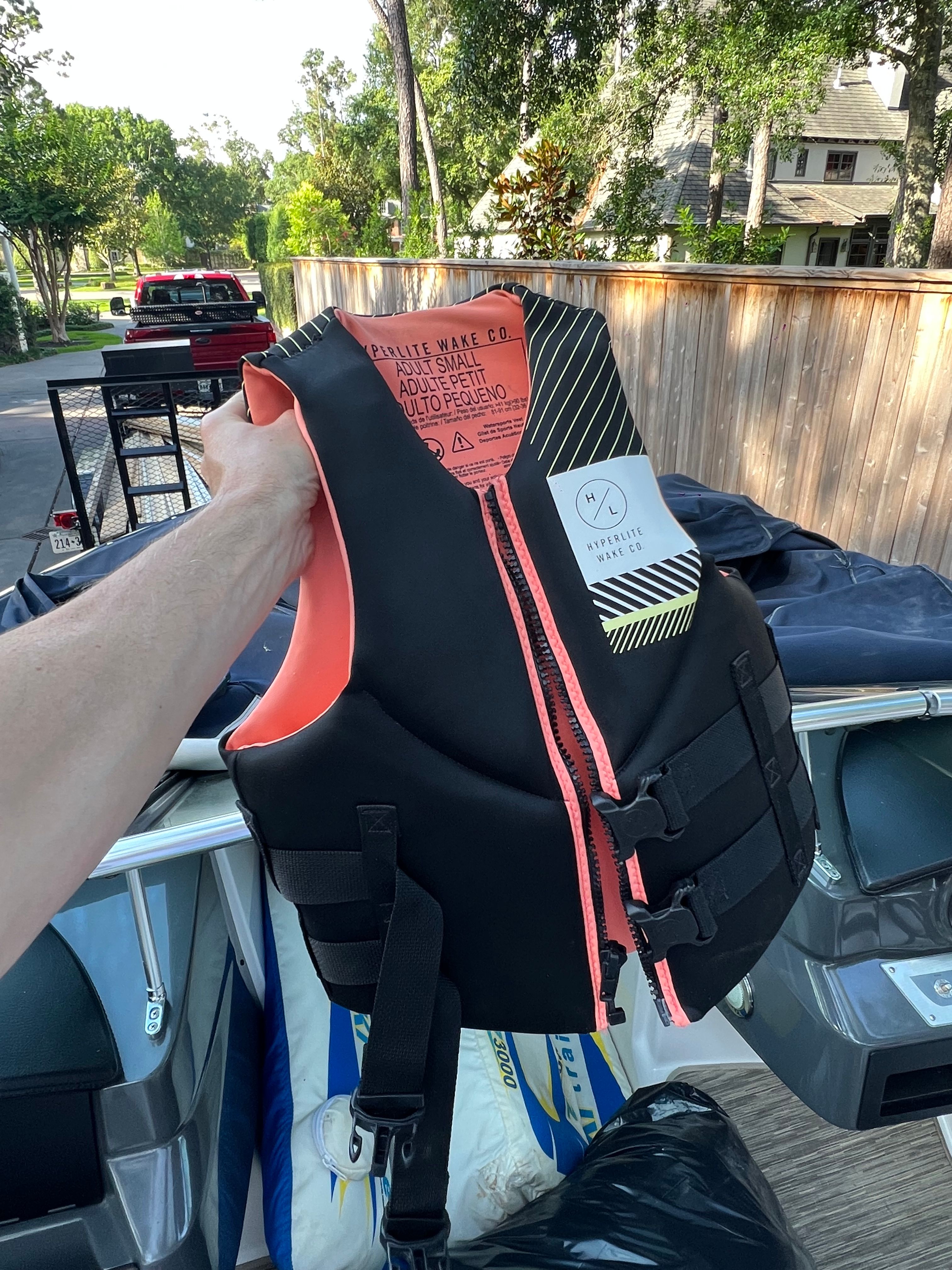 Life jacket on a 2017 Four Winns H230 boat.