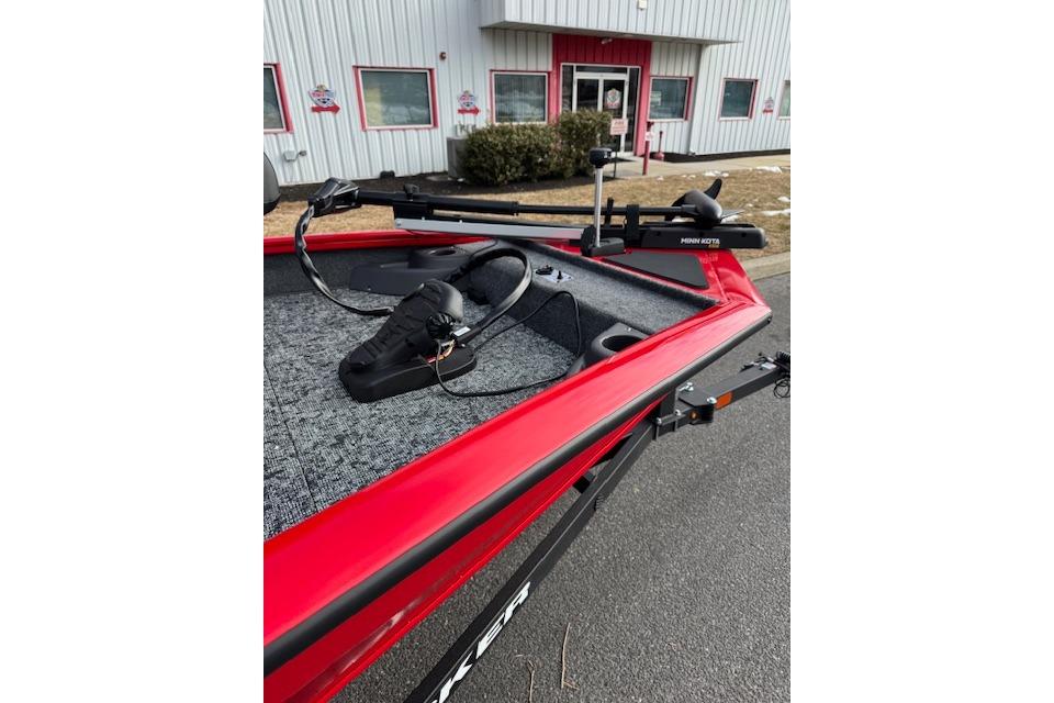 2026 Tracker Pro Team 175 Crappie Edition boat with red trim and trolling motor.