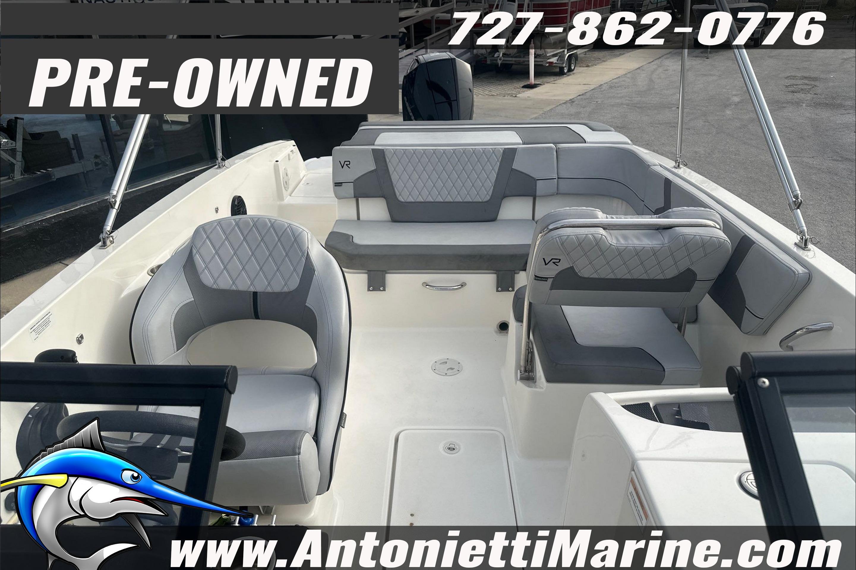 Pre-owned 2022 Bayliner VR6 Bowrider OB with gray seating, available at Antonietti Marine.