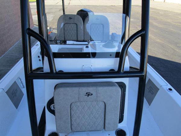 2025 Sea Pro 230 Bay boat interior with cushioned seating and sleek design.