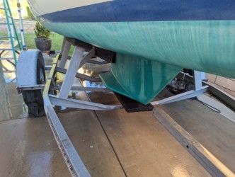 Catalina Capri 2002 on a boat trailer.