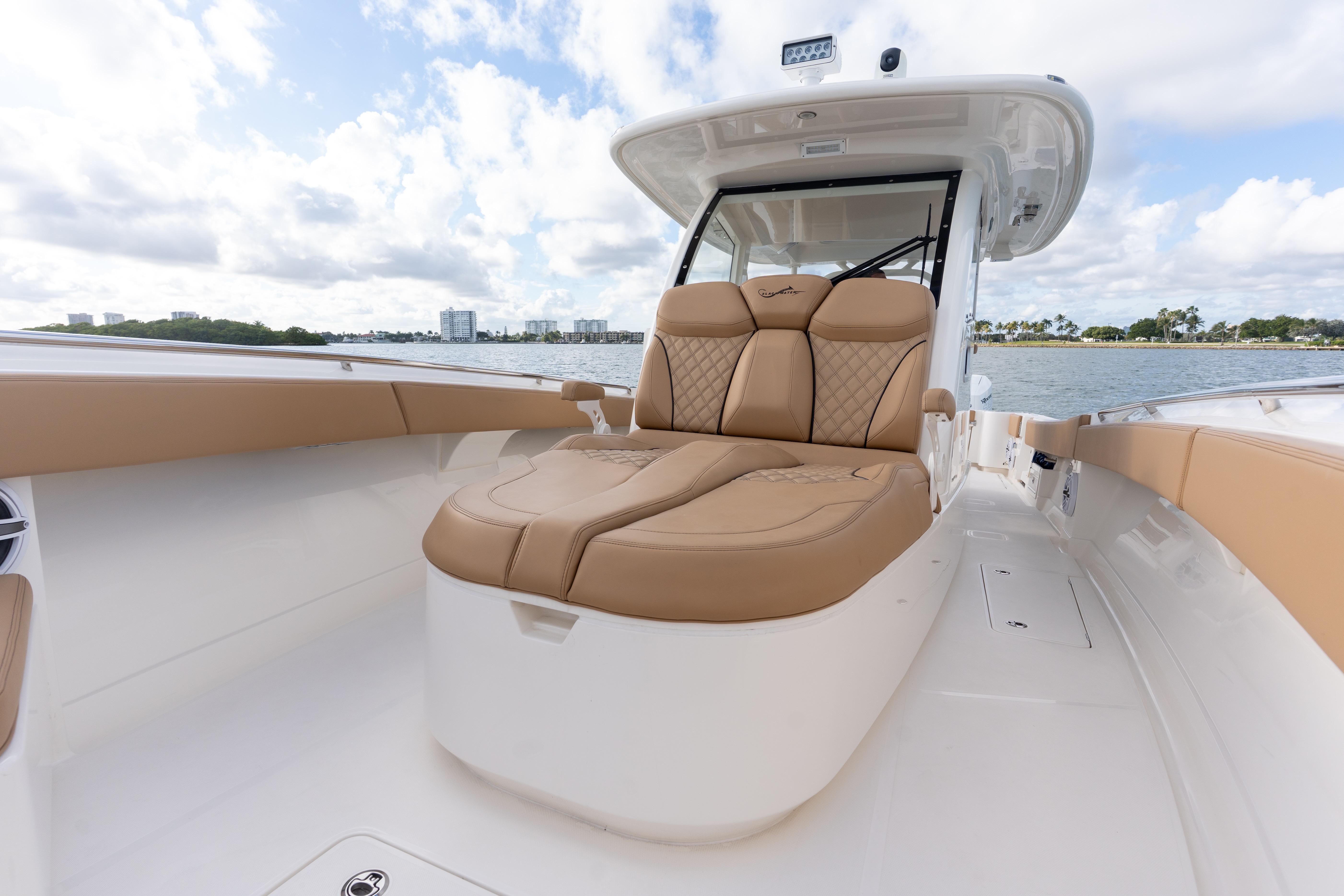 2026 Blackwater 41 Performance Fish boat with luxurious seating on open water.