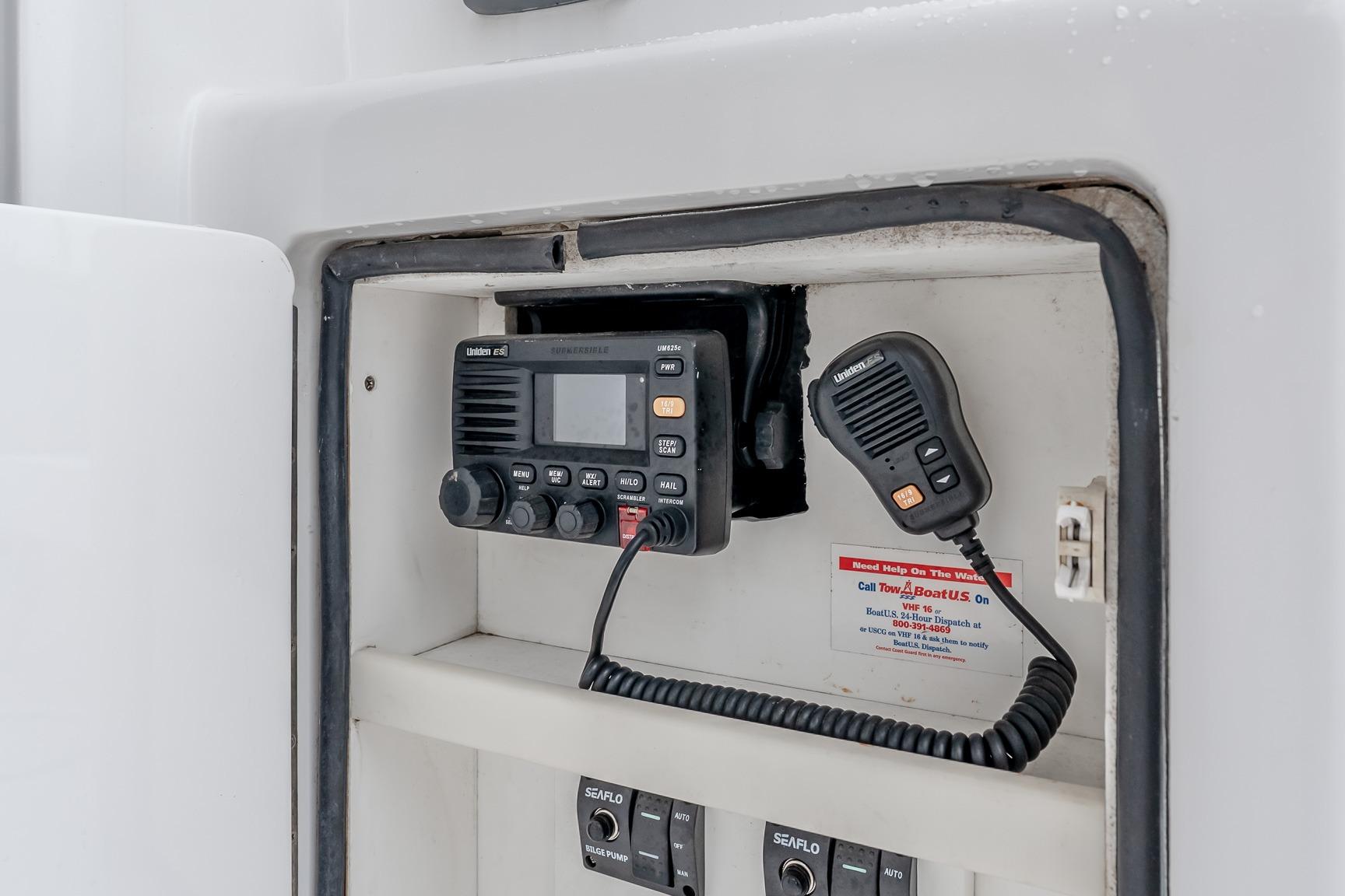 VHF radio system on 2000 Viking 50' Convertible yacht control panel.