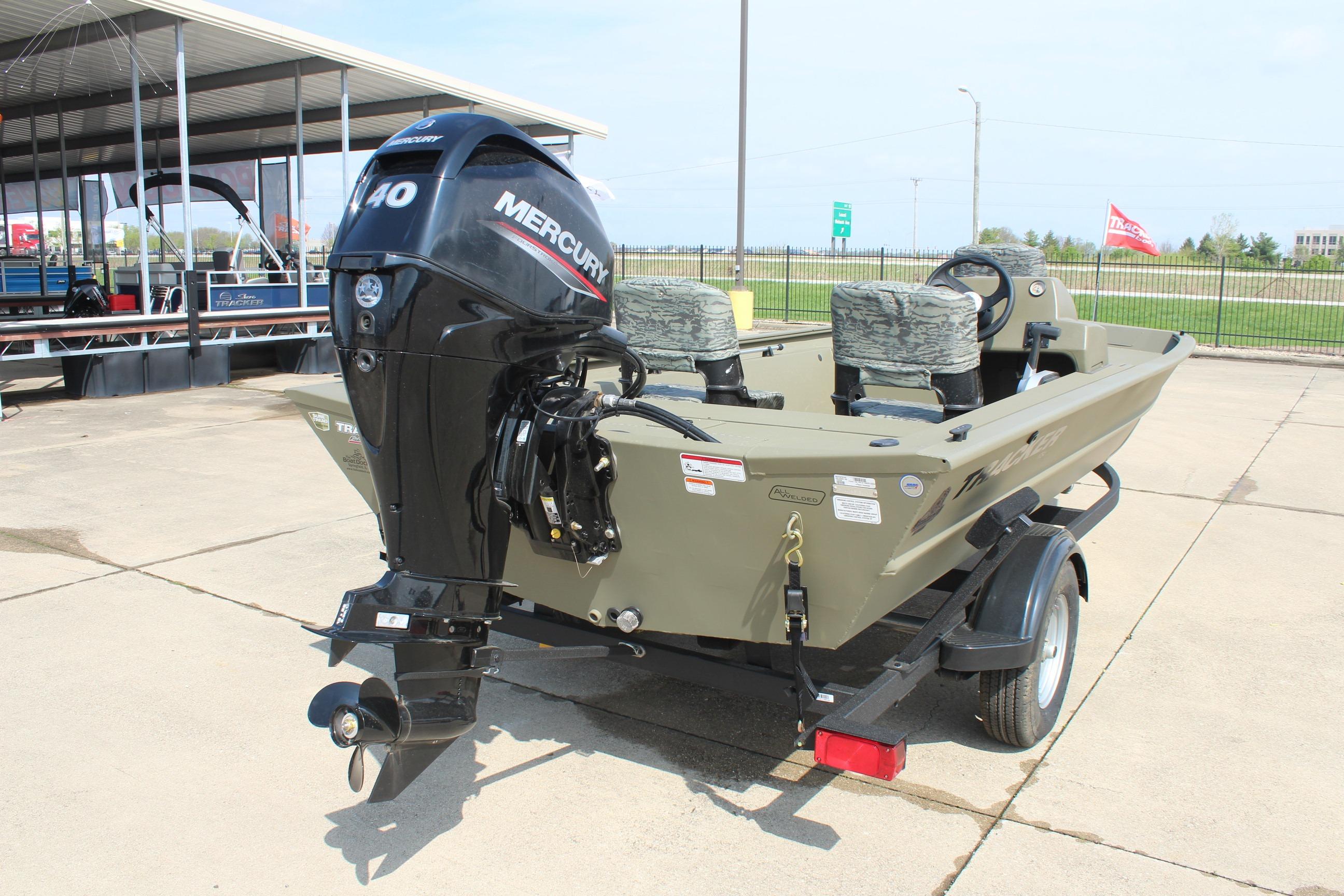 2026 Tracker Grizzly 1754 SC boat with Mercury outboard motor on trailer.