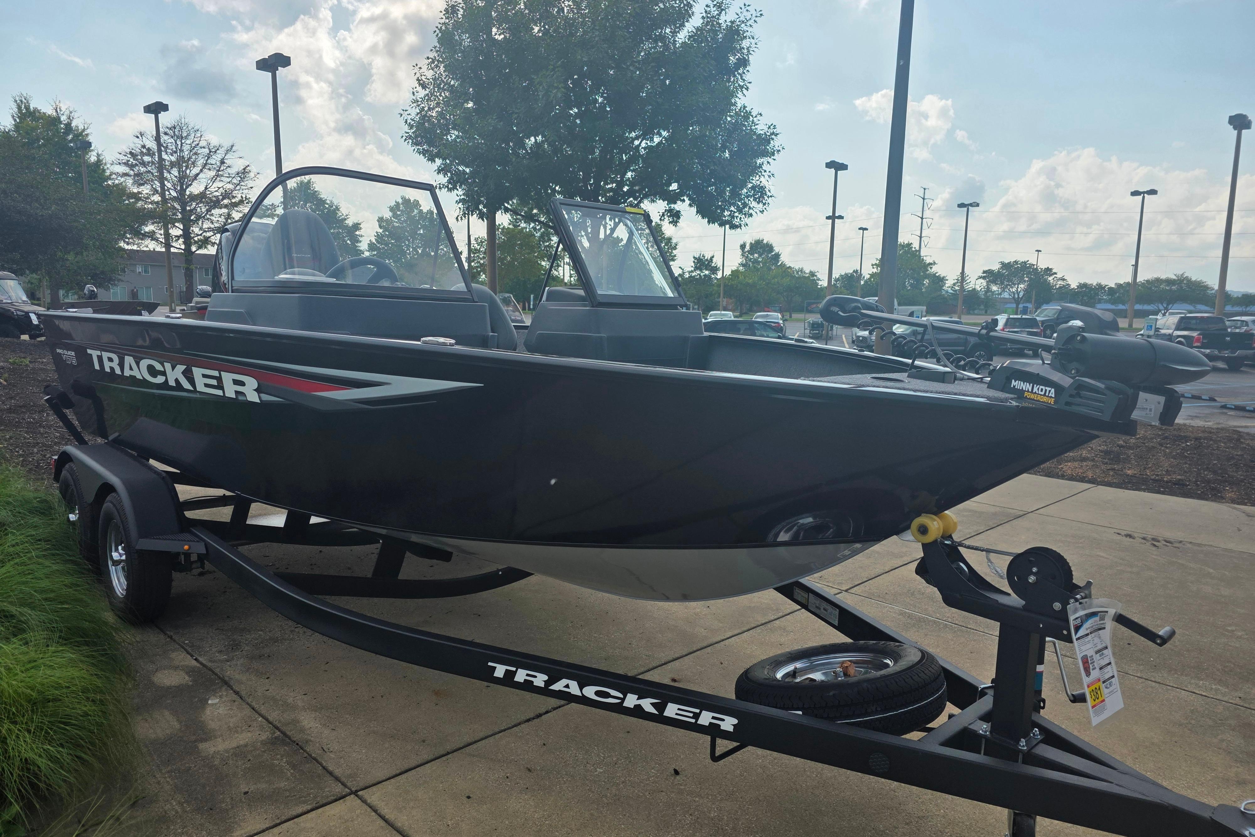 2026 Tracker Pro Guide V-175 Combo boat on trailer in outdoor setting.