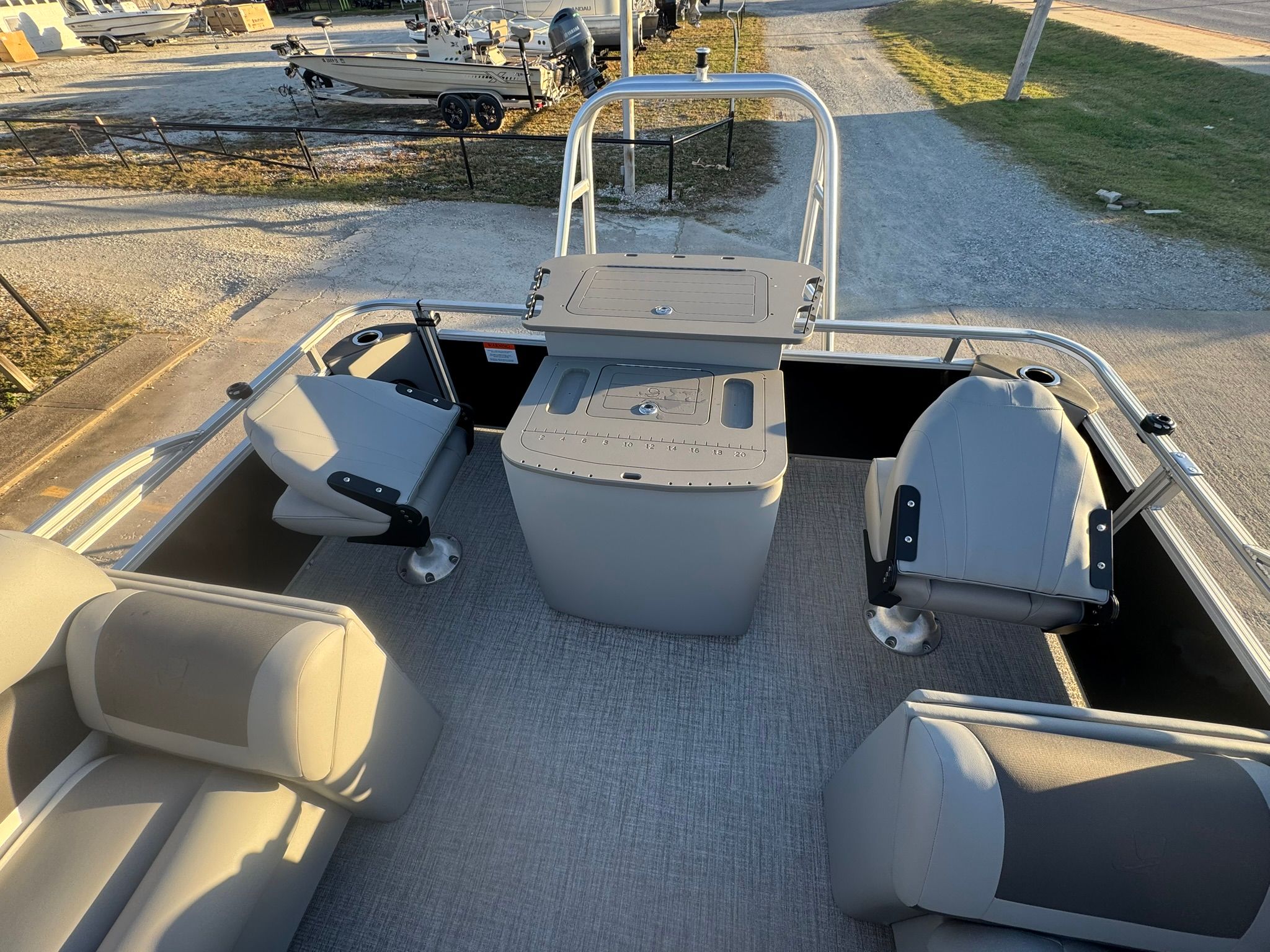 Interior of 2026 Landau Alure 21CC Fish with seating and console.