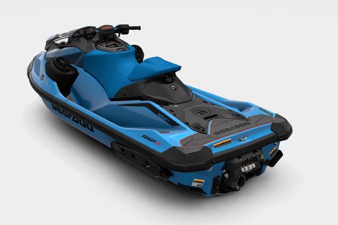 2026 Sea-Doo RXP-X 325 jet ski in vibrant blue, rear view.