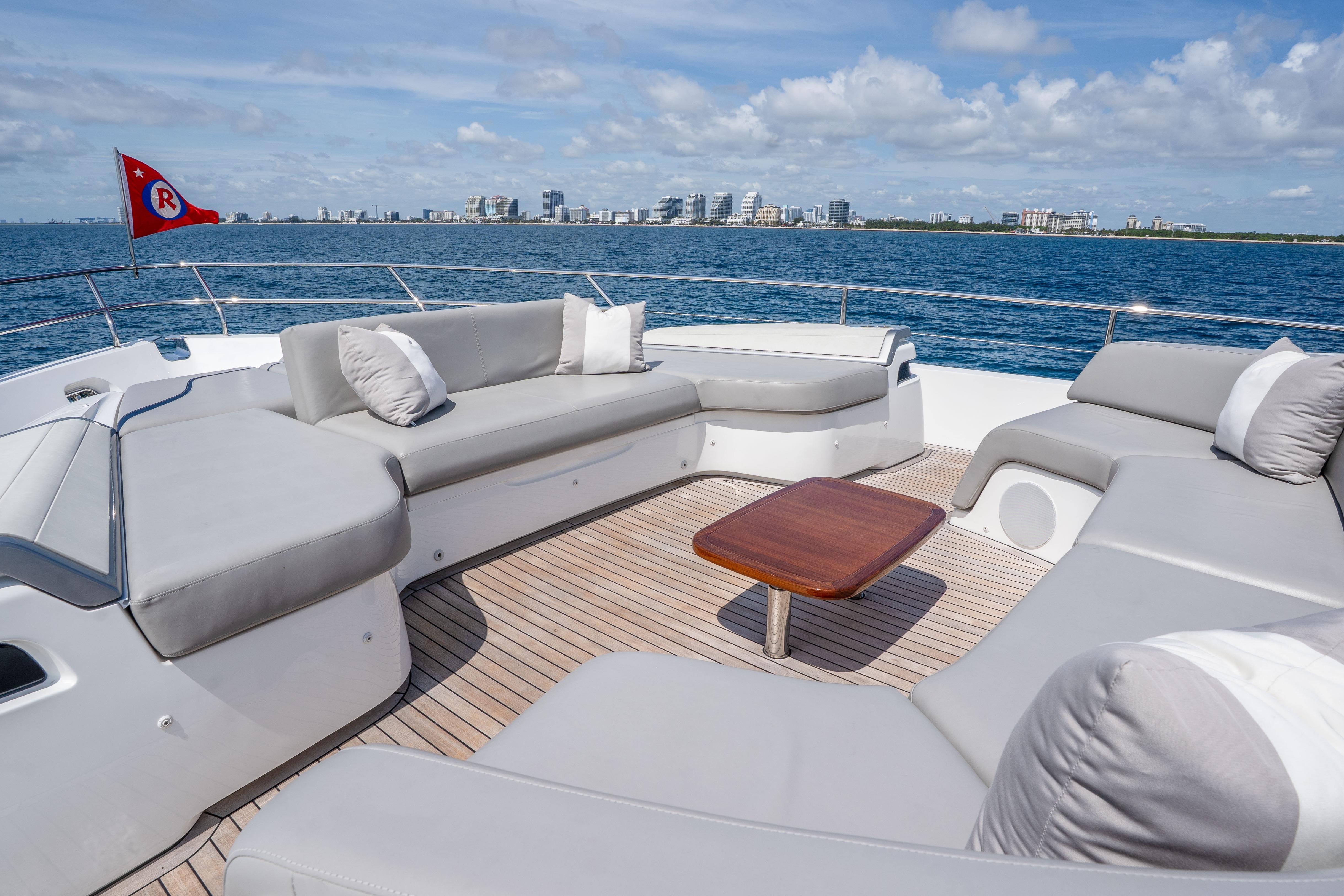 Luxurious 2020 Princess Y85 yacht deck with plush seating and ocean view.