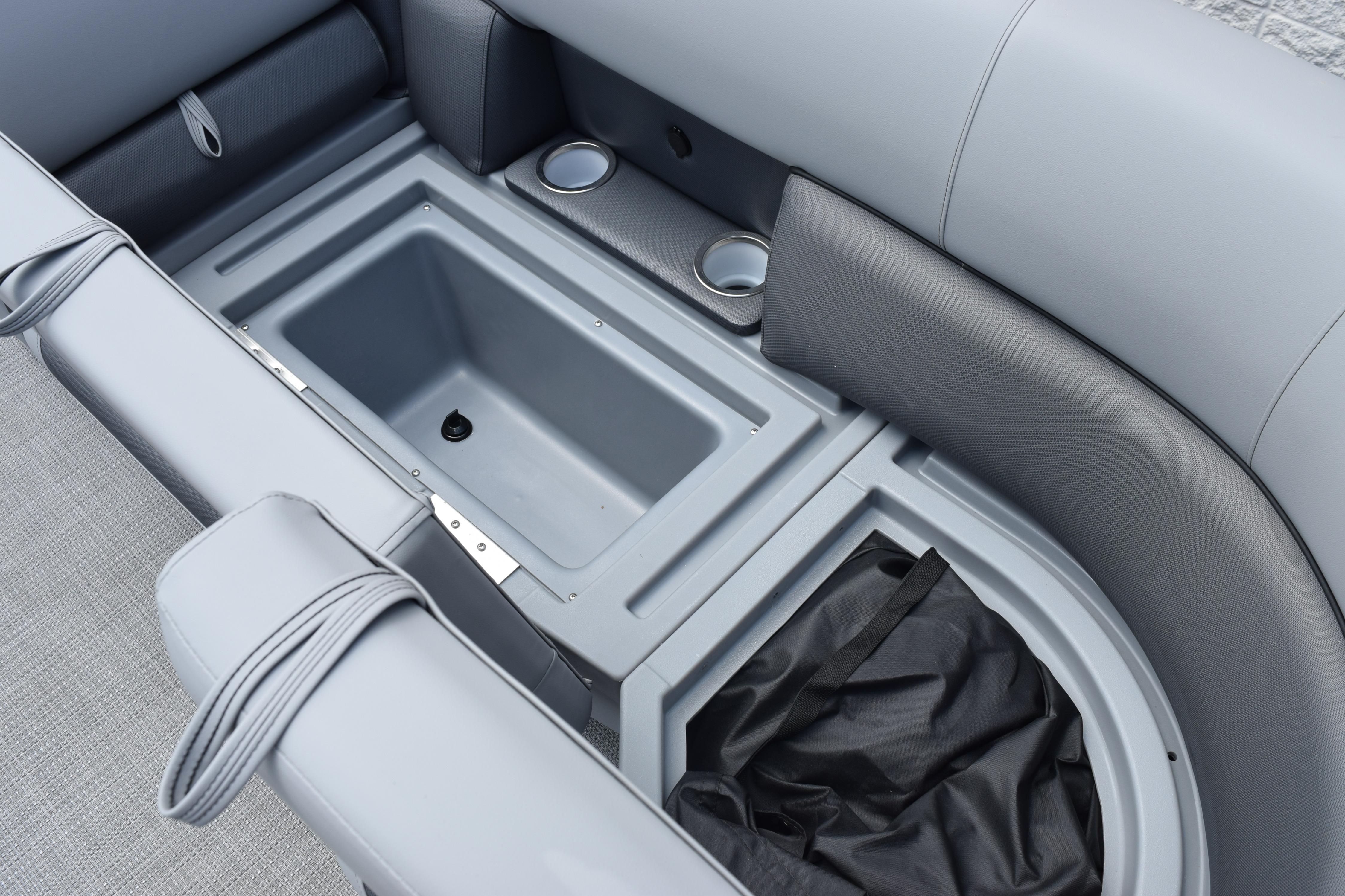 2026 Bentley Pontoons Legacy 243 Swingback interior storage and seating area.