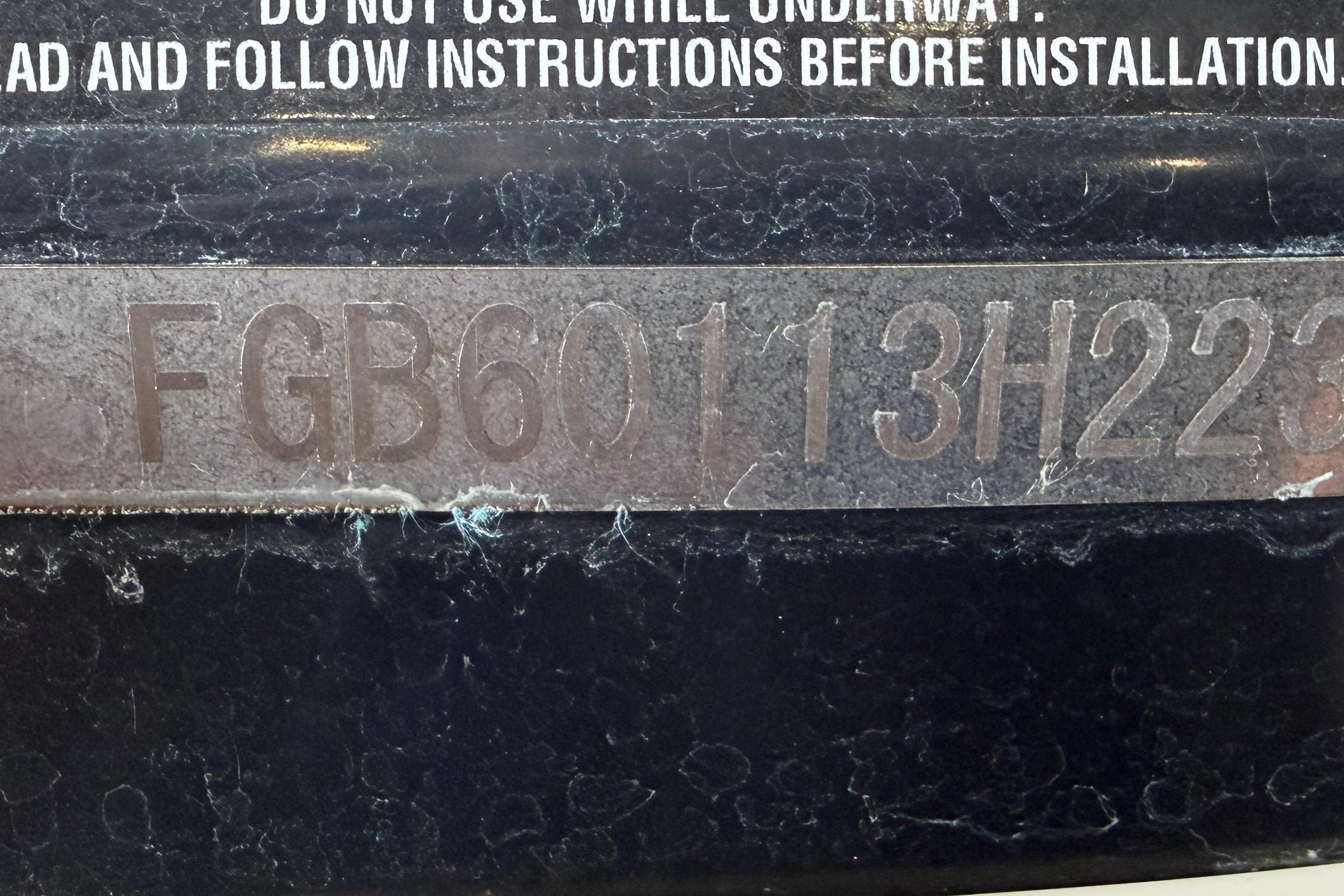 2023 Chaparral 247 SSX boat hull identification number (HIN) plate, FGB60113H223.