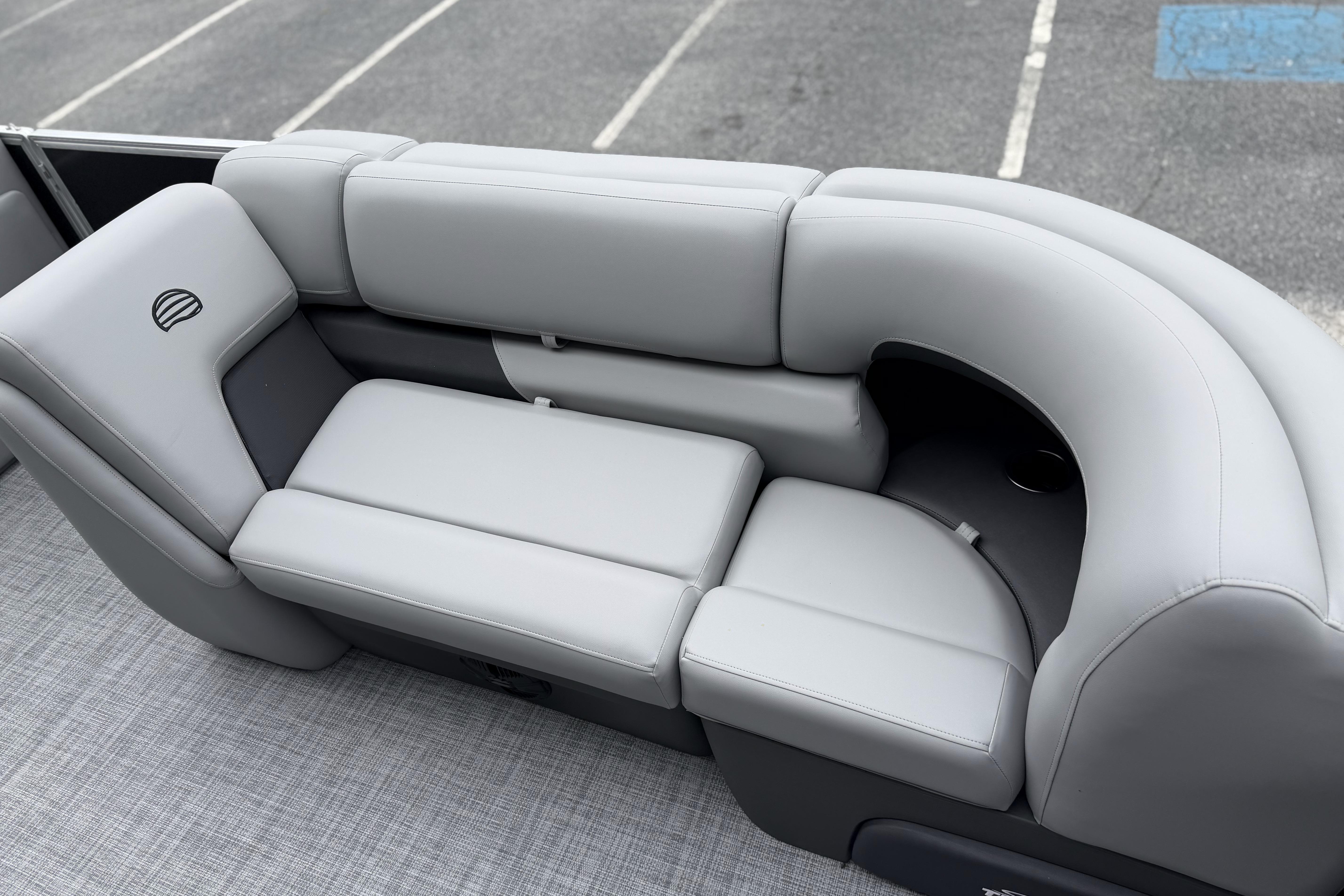 Luxurious seating on 2026 Sun Tracker Party Barge 20 DLX pontoon boat.