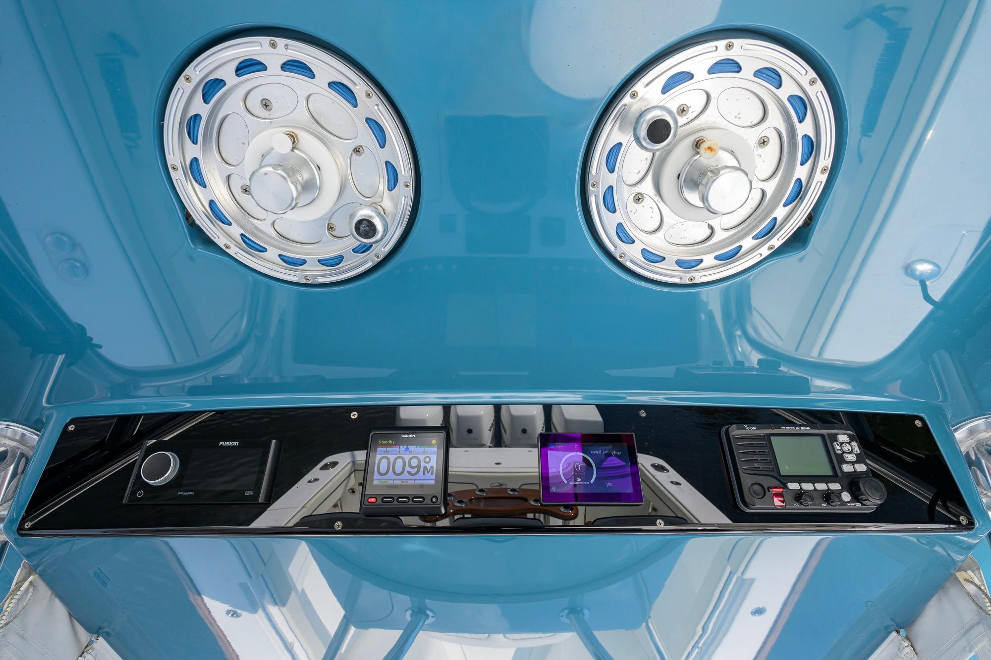 2020 Valhalla Boatworks V-41 helm with advanced navigation and control systems.