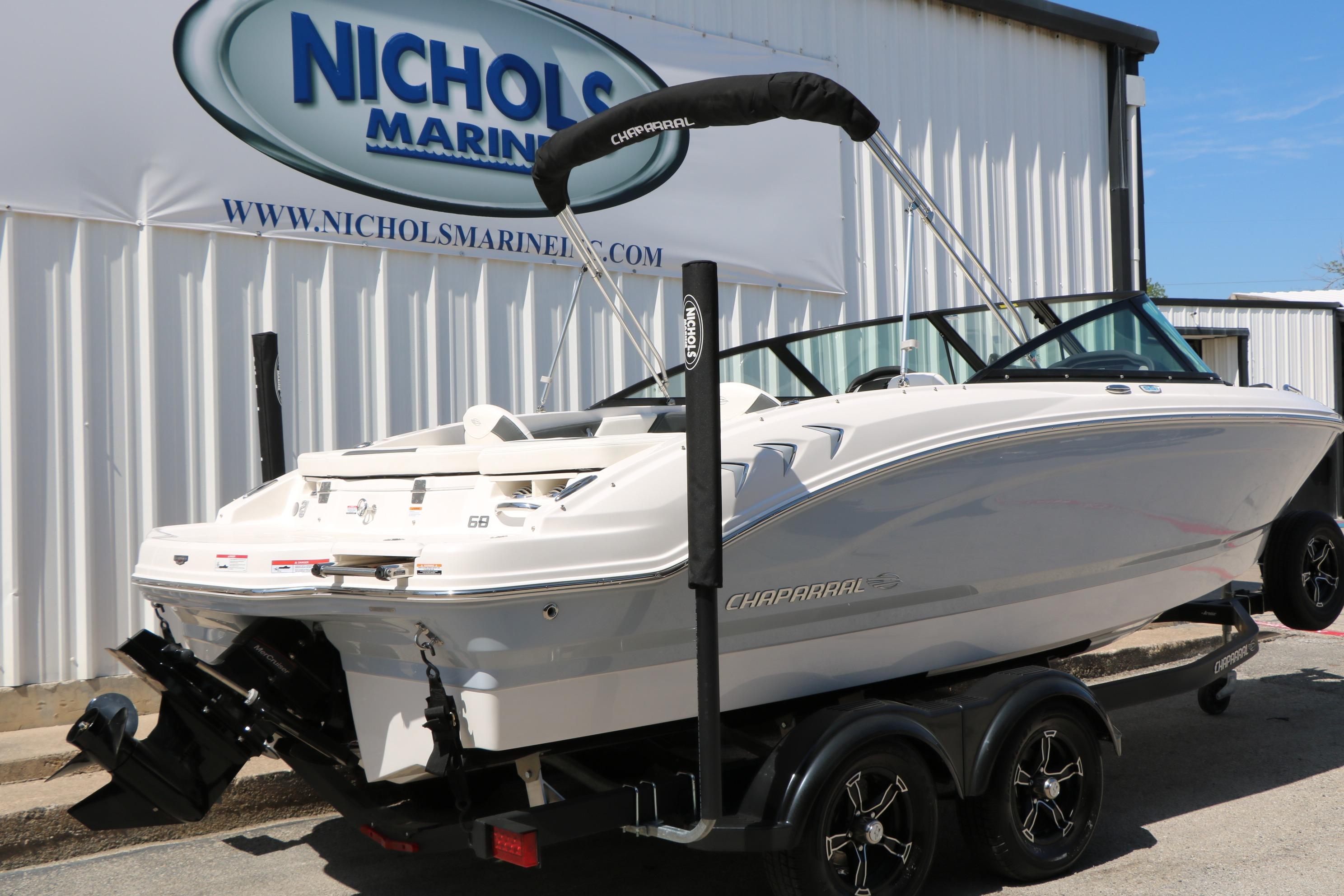 2025 Chaparral 21 SSi Ski & Fish boat on trailer at Nichols Marine.