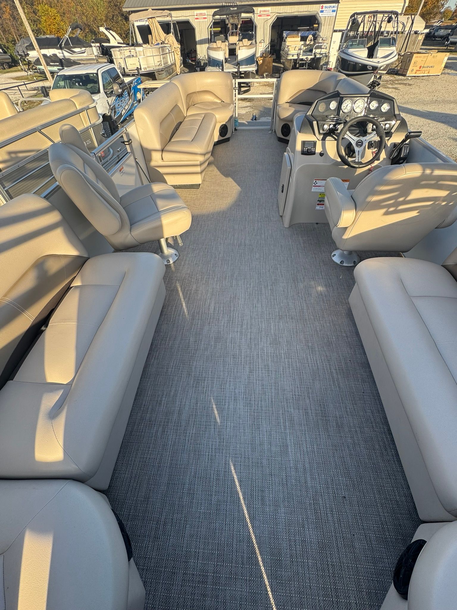 Interior of 2024 Landau Island Breeze 252 pontoon boat.