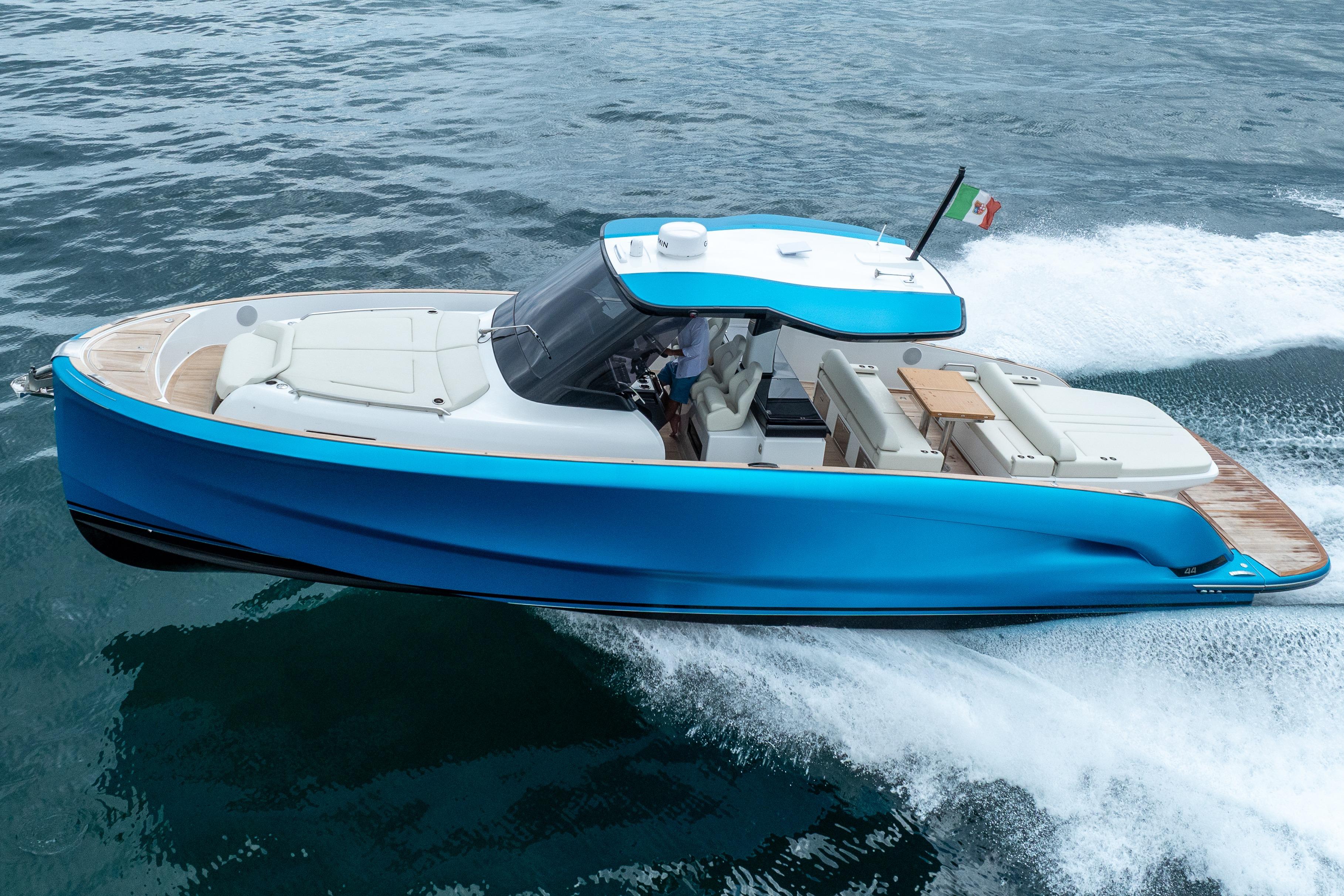 2026 Solaris Power 44 Sport Turismo yacht cruising on open water, showcasing sleek design.