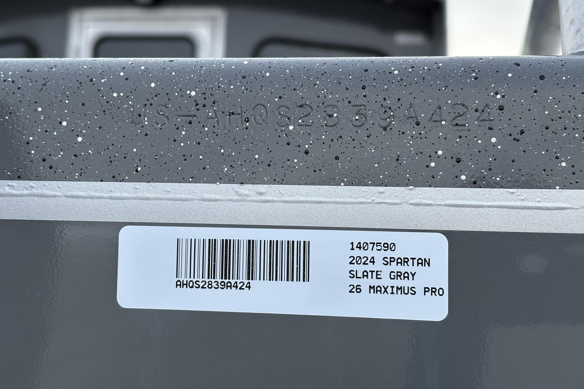 2024 Spartan 26 Maximus Pro XL in slate gray with barcode and serial number.
