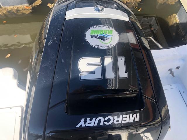Mercury 115 outboard motor on a 2021 May-Craft 1800 Skiff boat.