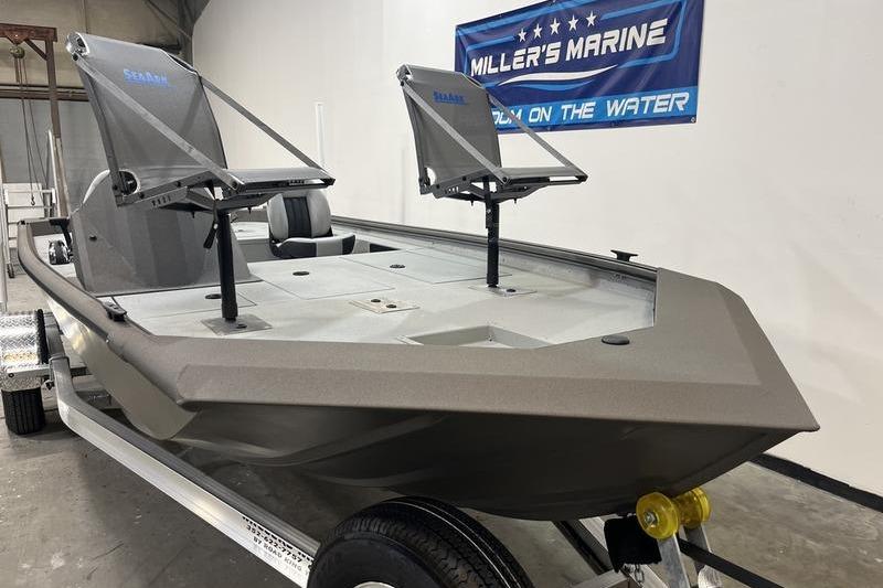 2026 SeaArk Flex 19 Pro boat displayed at Miller's Marine showroom.