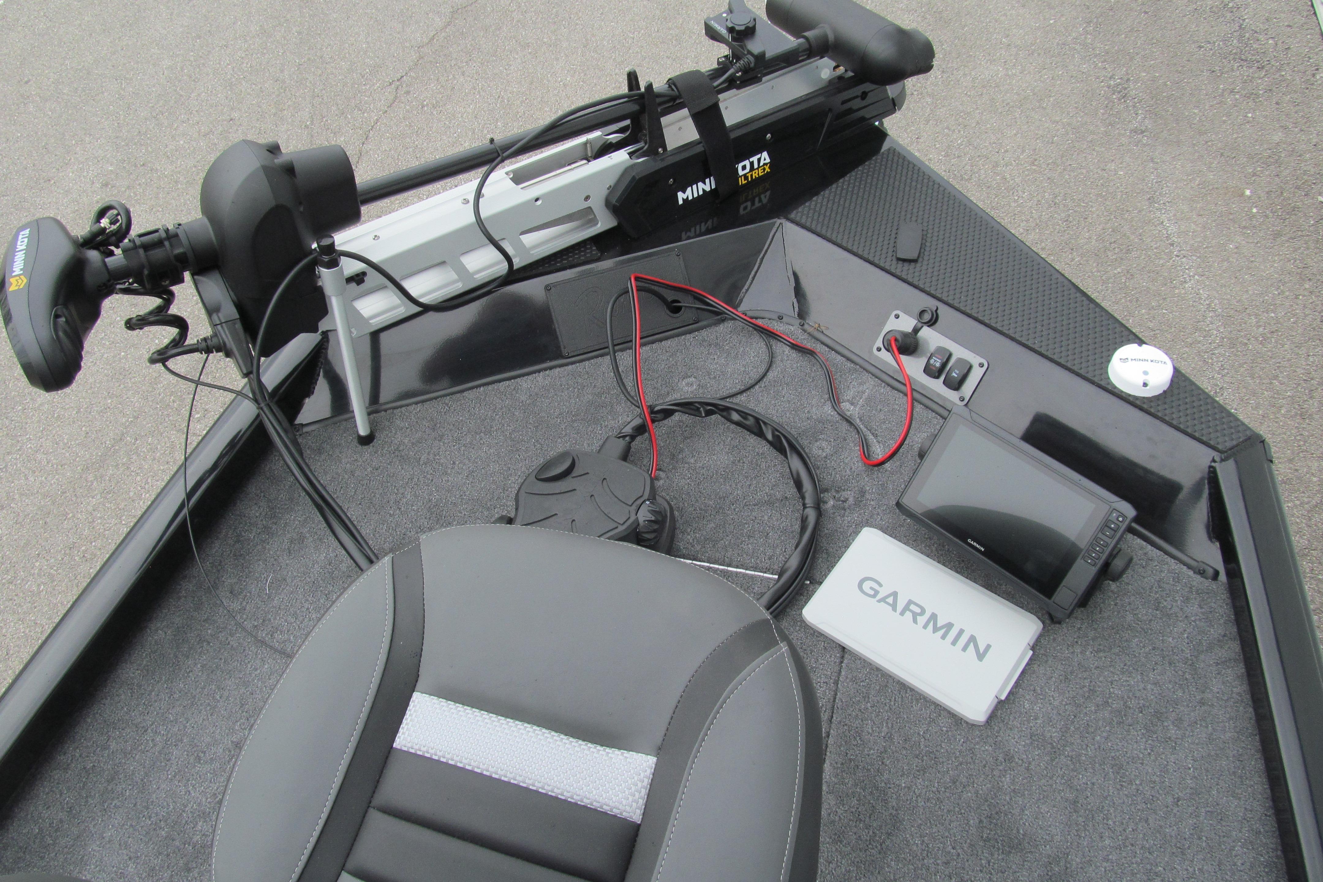 2026 Ranger RT188C boat interior with Garmin electronics and Minn Kota trolling motor.