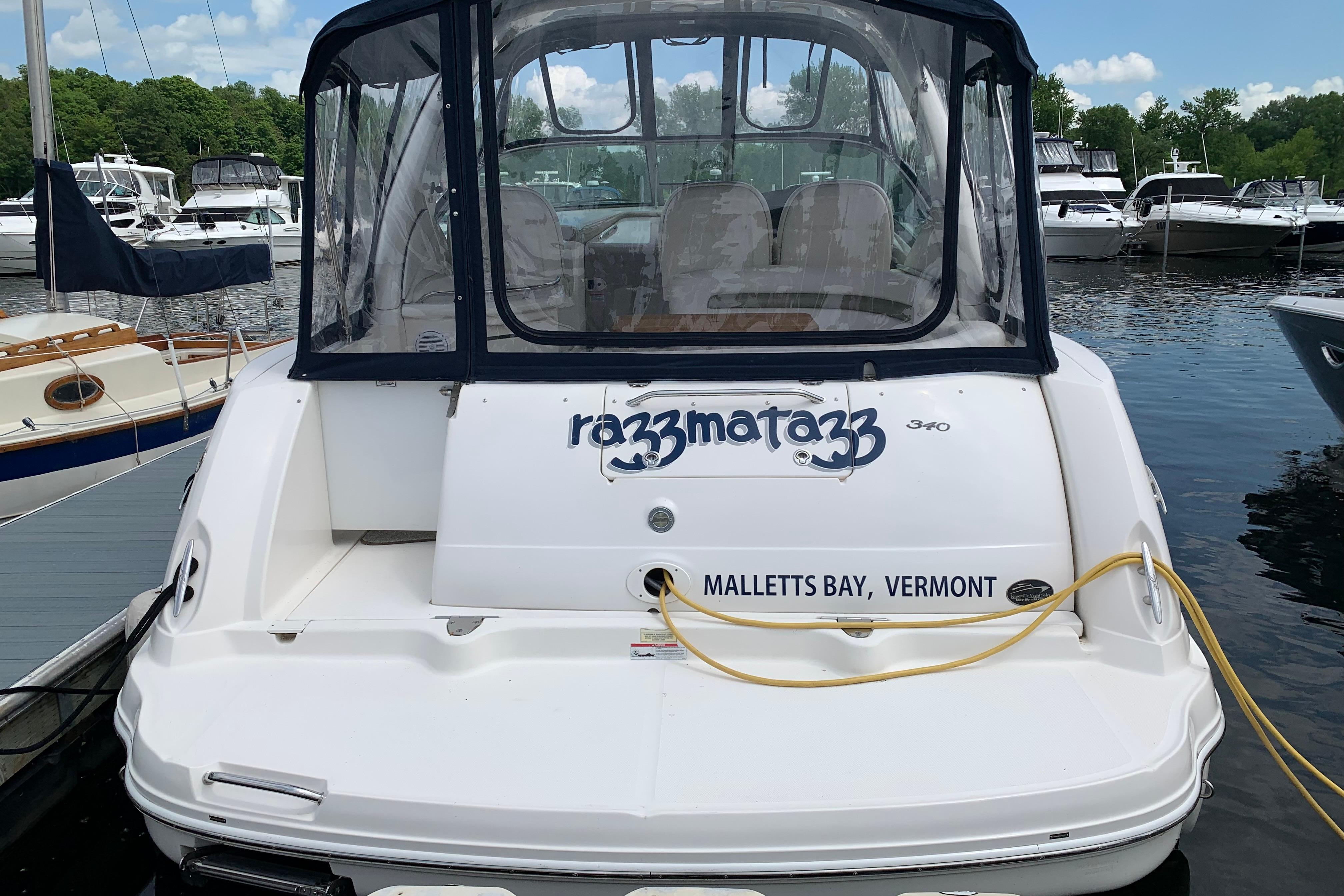 2007 Sea Ray 340 Sundancer docked at Malletts Bay, Vermont marina.