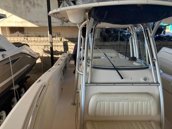 2006 Grady-White Bimini 306 boat interior with seating and windshield.