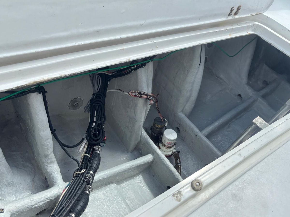 Interior view of a 1994 Luhrs Convertible boat.