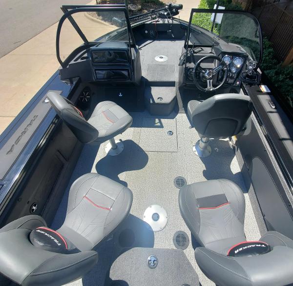 2024 Tracker Targa V-19 WT boat interior with four seats and control panel.