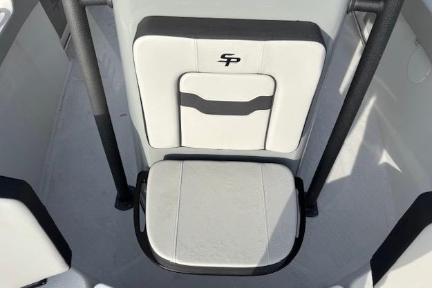 2025 Sea Pro 225FLX Sandbar boat seat with white and black design.