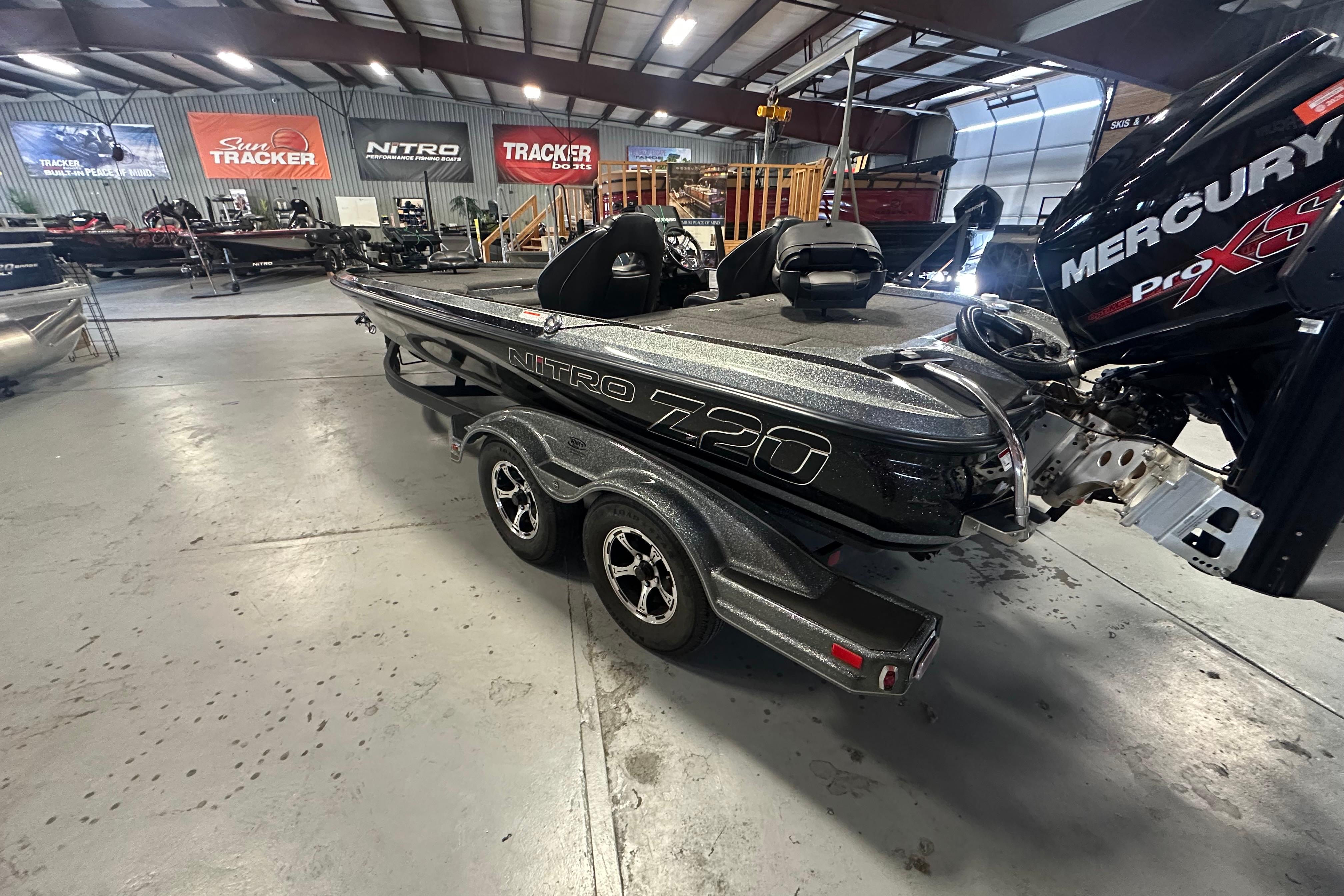 Nitro Z20 Pro 2018 boat in showroom with Mercury Pro XS engine.