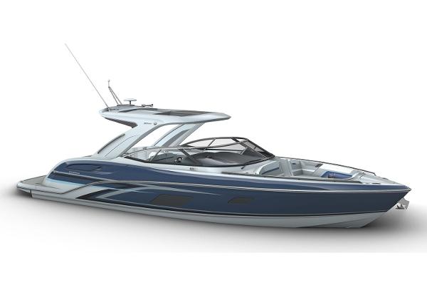 Manufacturer Provided Image: 2026 Formula 360 Crossover Bowrider I/O, sleek design, luxury boat, blue and white exterior.