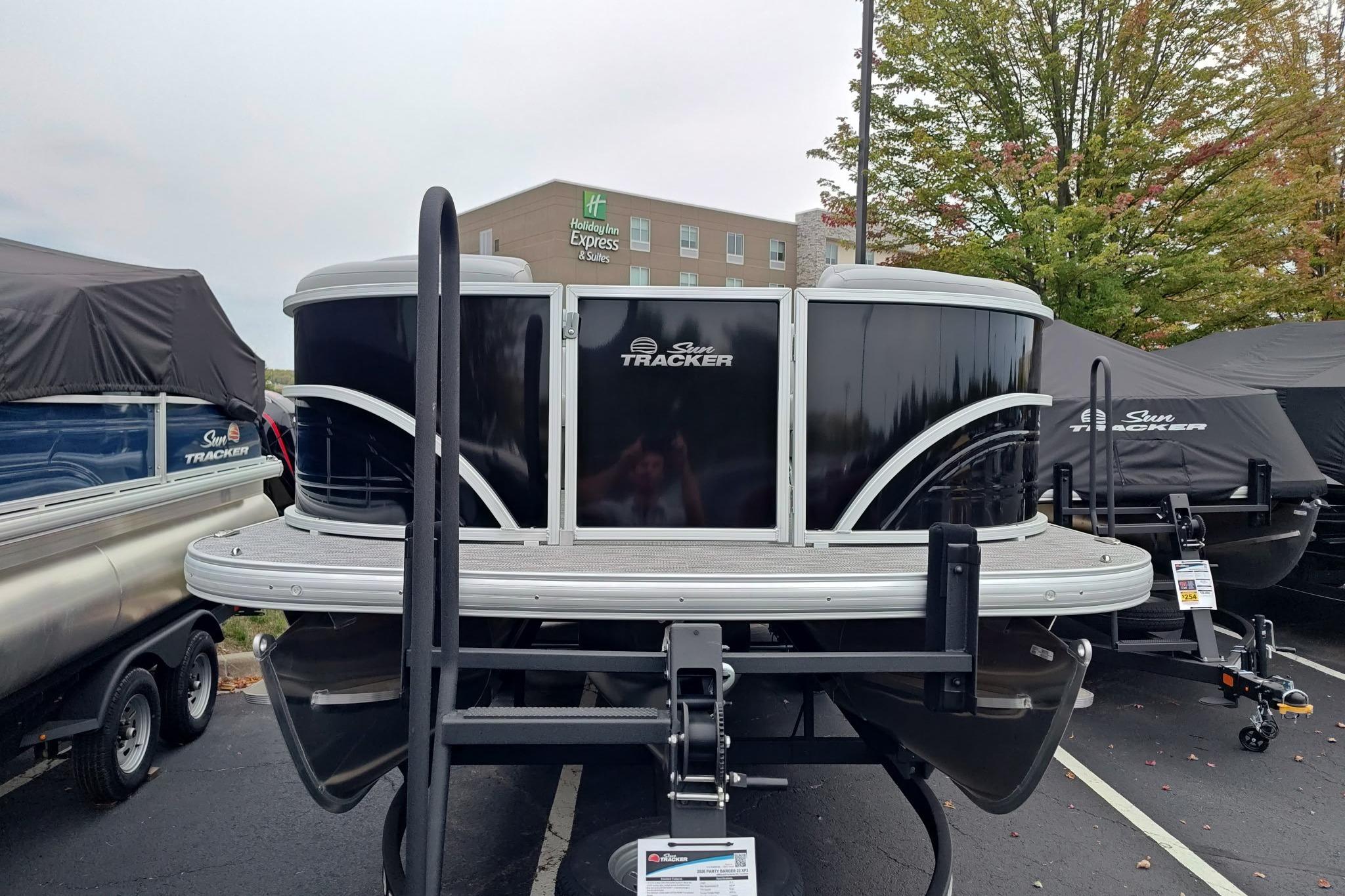 2026 Sun Tracker Party Barge 22 XP3 pontoon boat displayed outdoors.