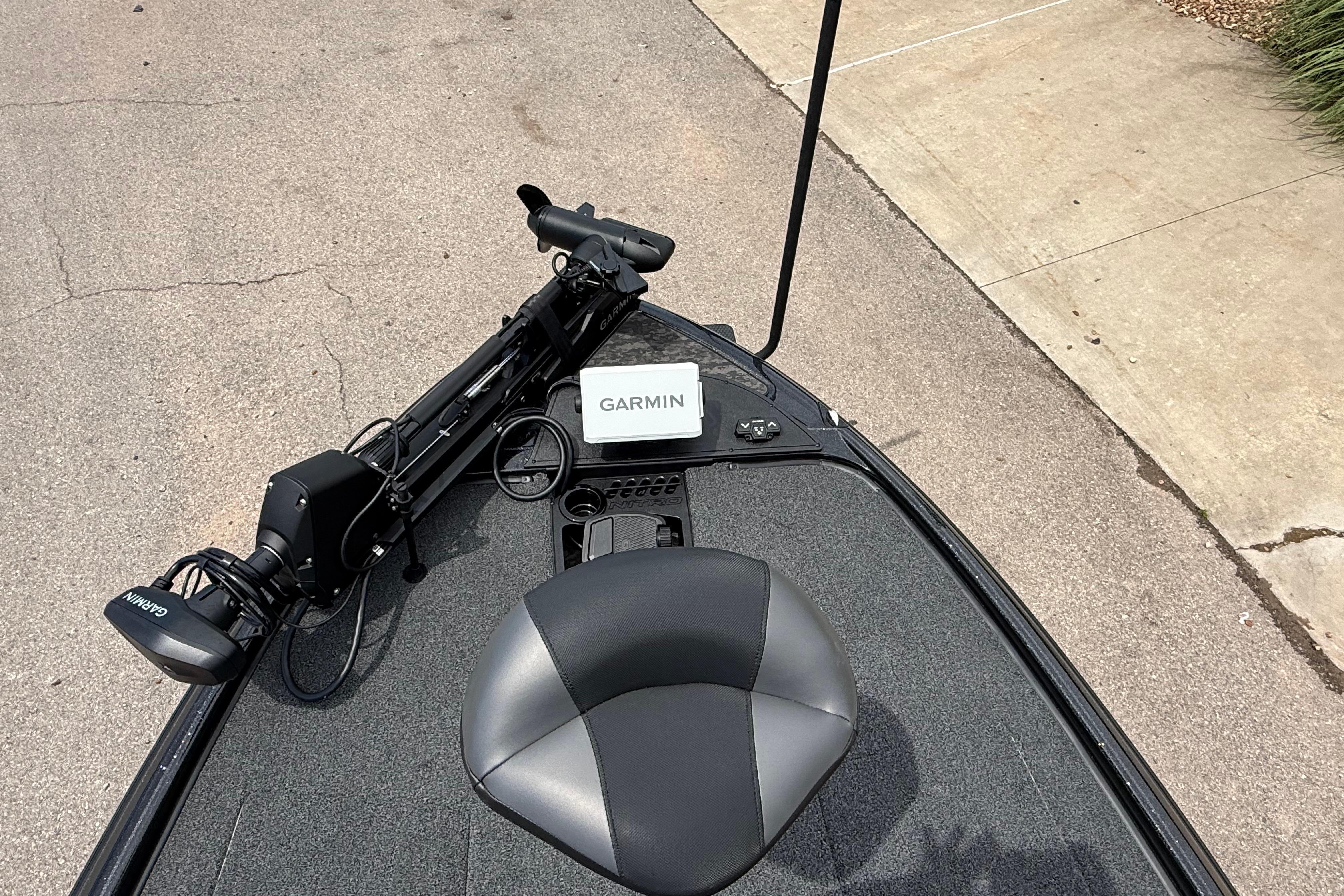 Front deck of 2026 Nitro Z20 XL Pro boat with Garmin equipment.